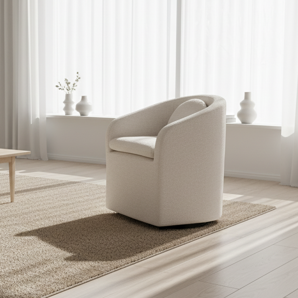Badlands Chenille Accent Armchair with Wheels, Beige
