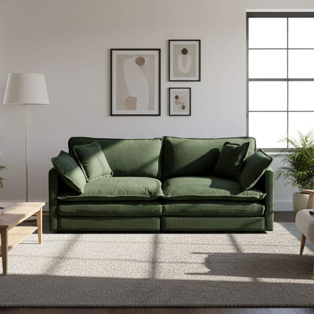 Napa Chenille Upholstered 2-Seater Loveseat Sofa Couch with 4 Pillows, Green
