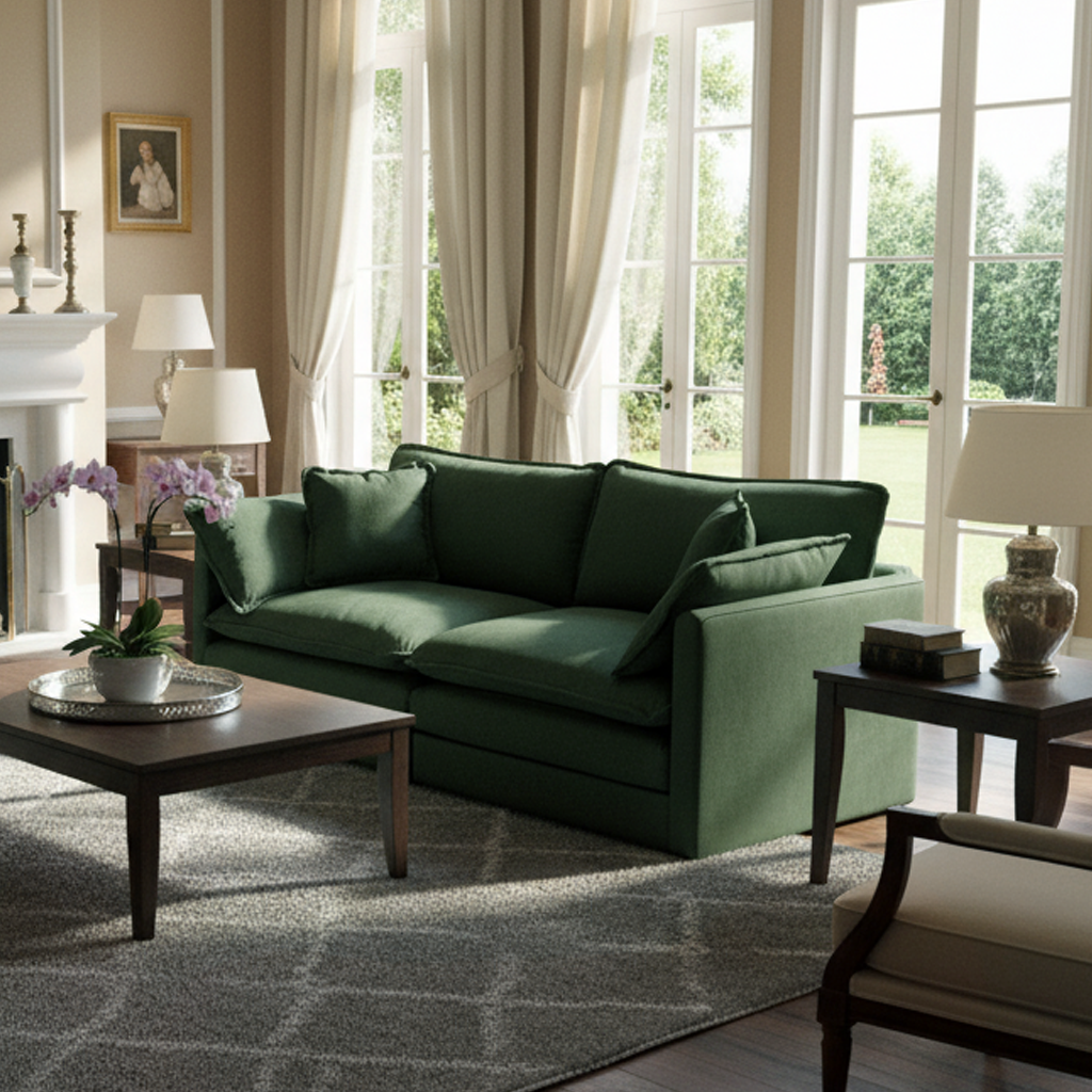 Napa Chenille Upholstered 2-Seater Loveseat Sofa Couch with 4 Pillows, Green