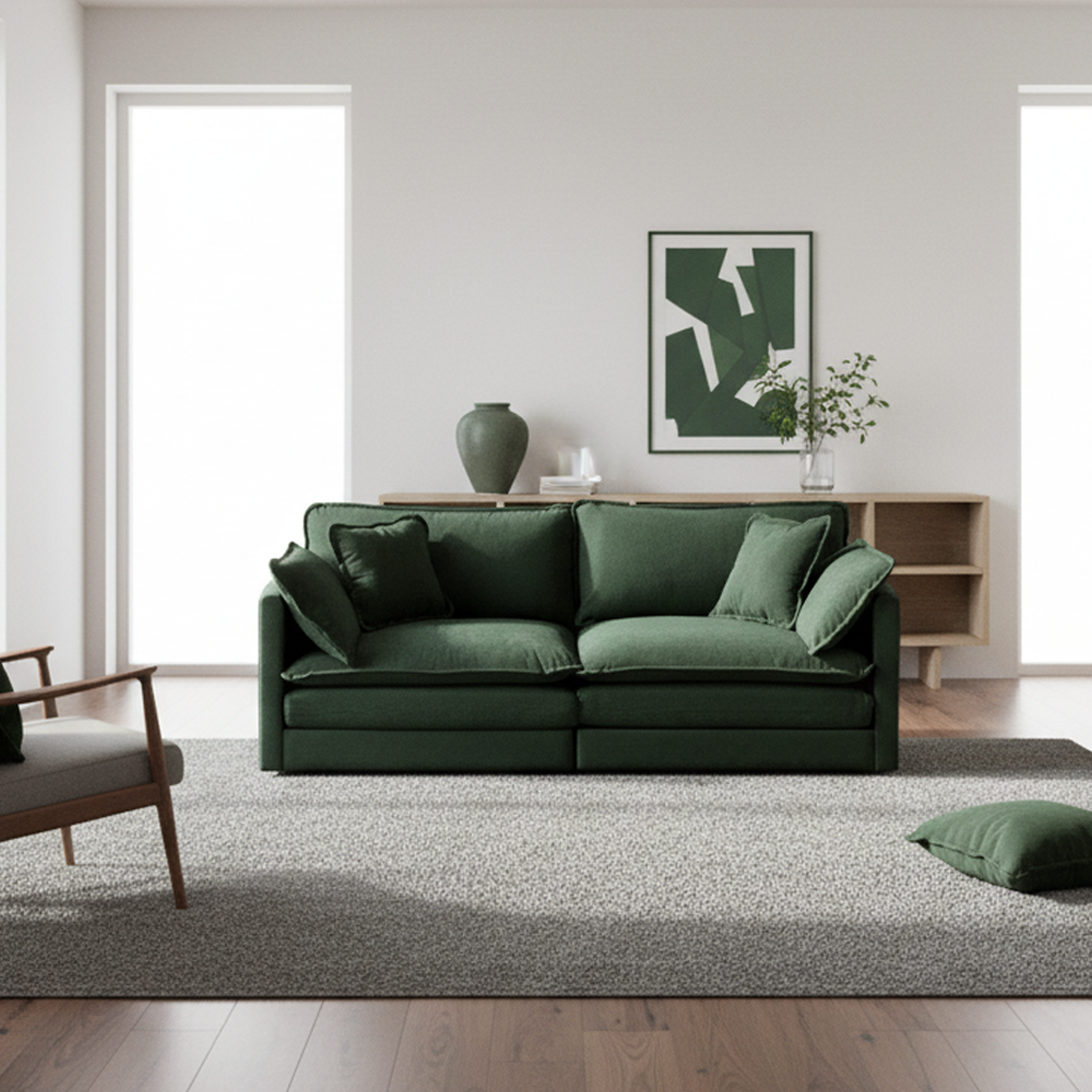 Napa Chenille Upholstered 2-Seater Loveseat Sofa Couch with 4 Pillows, Green