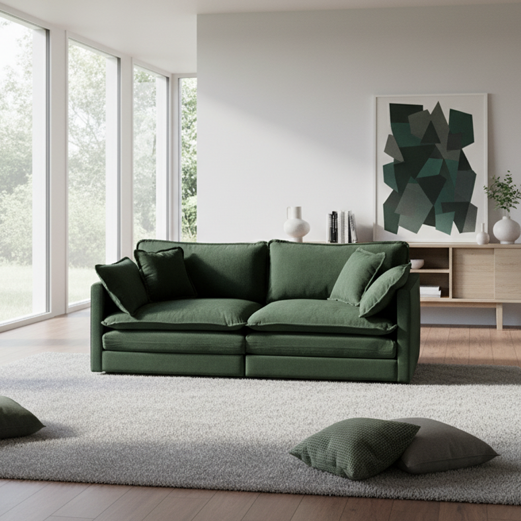 Napa Chenille Upholstered 2-Seater Loveseat Sofa Couch with 4 Pillows, Green