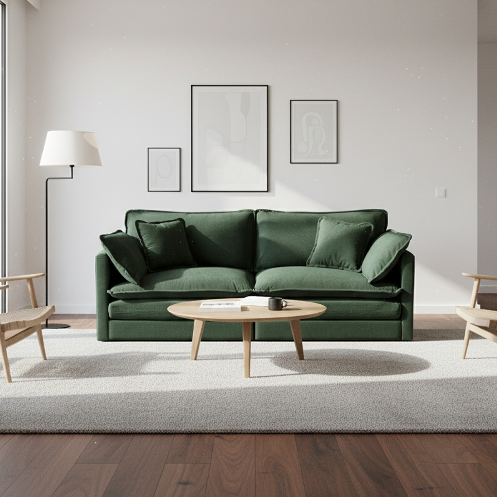 Napa Chenille Upholstered 2-Seater Loveseat Sofa Couch with 4 Pillows, Green