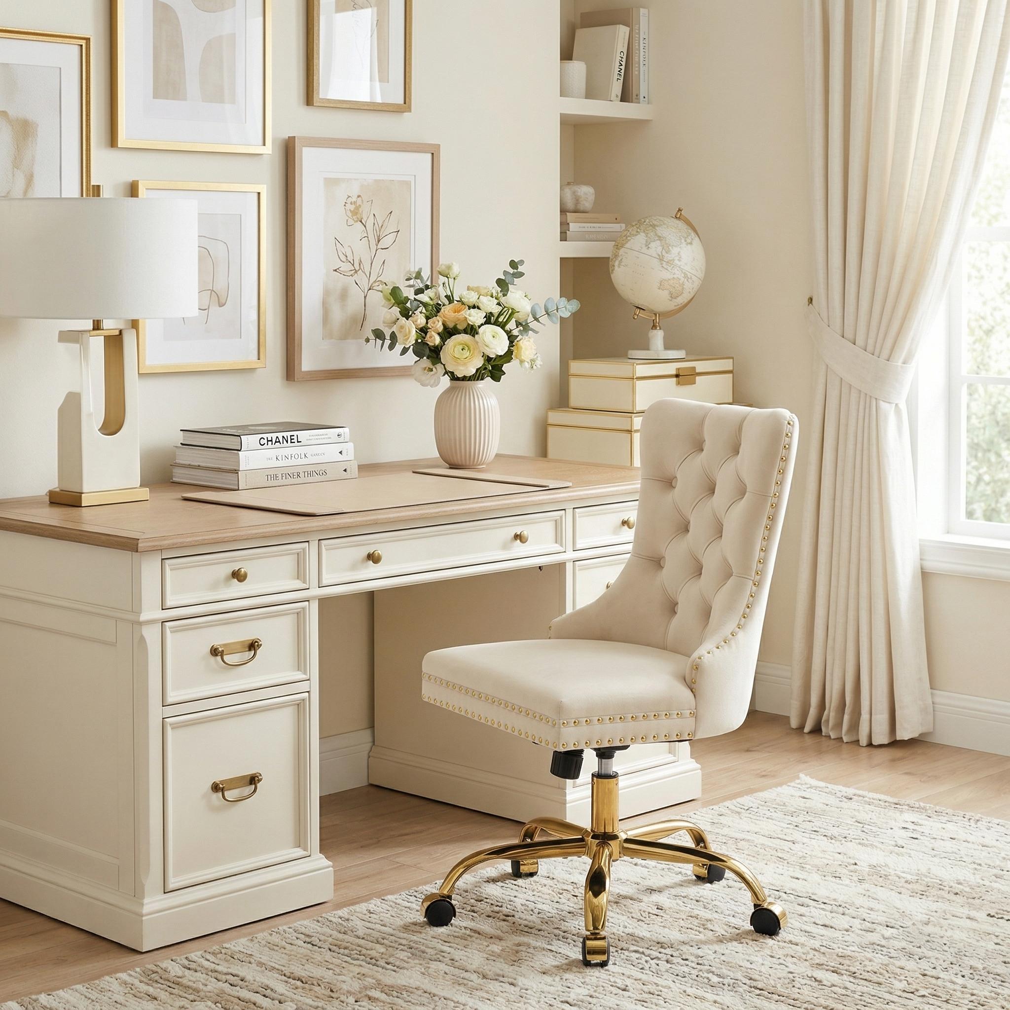 Ingrid Velvet Upholstered Swivel Office Chair with Tufted Buttons