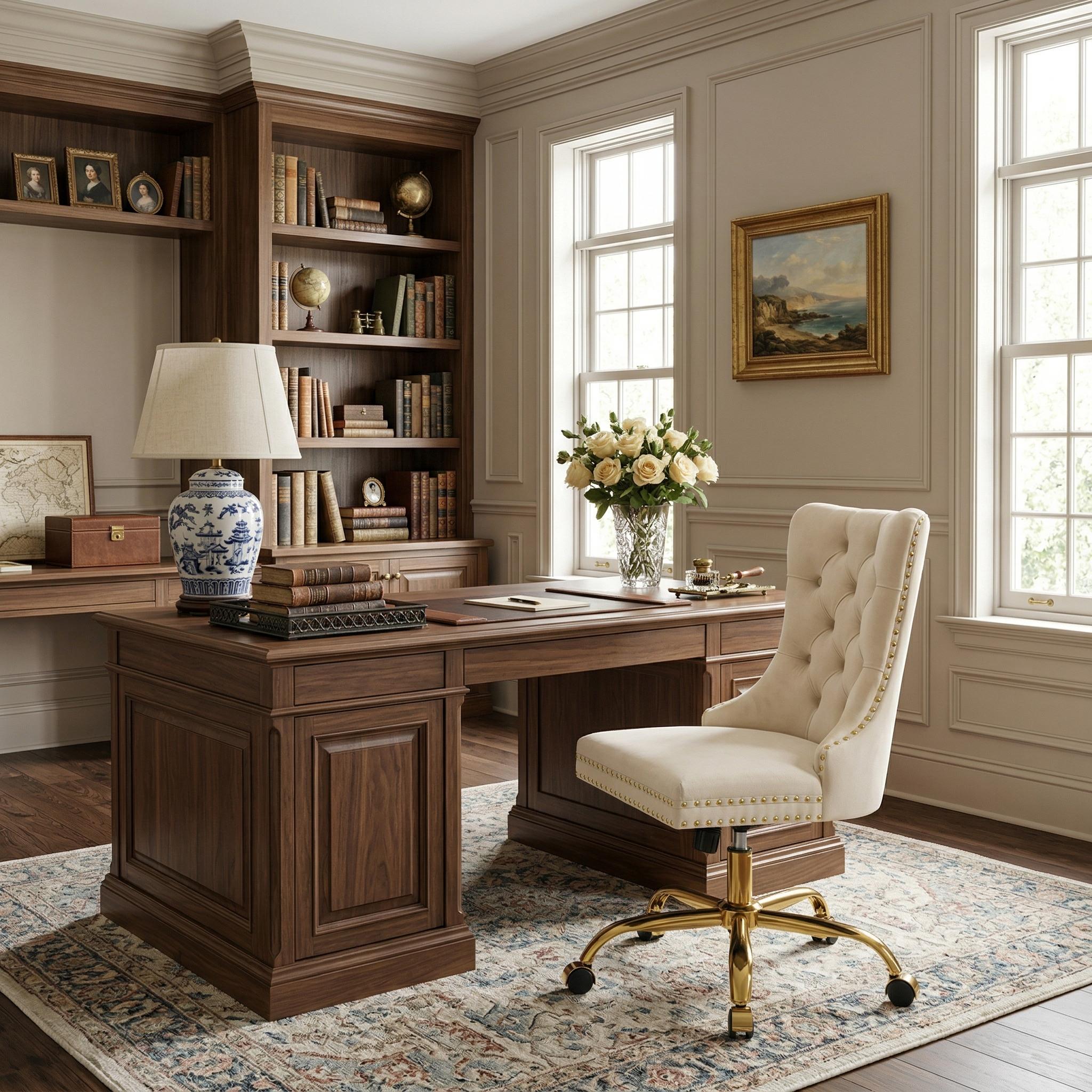 Ingrid Velvet Upholstered Swivel Office Chair with Tufted Buttons