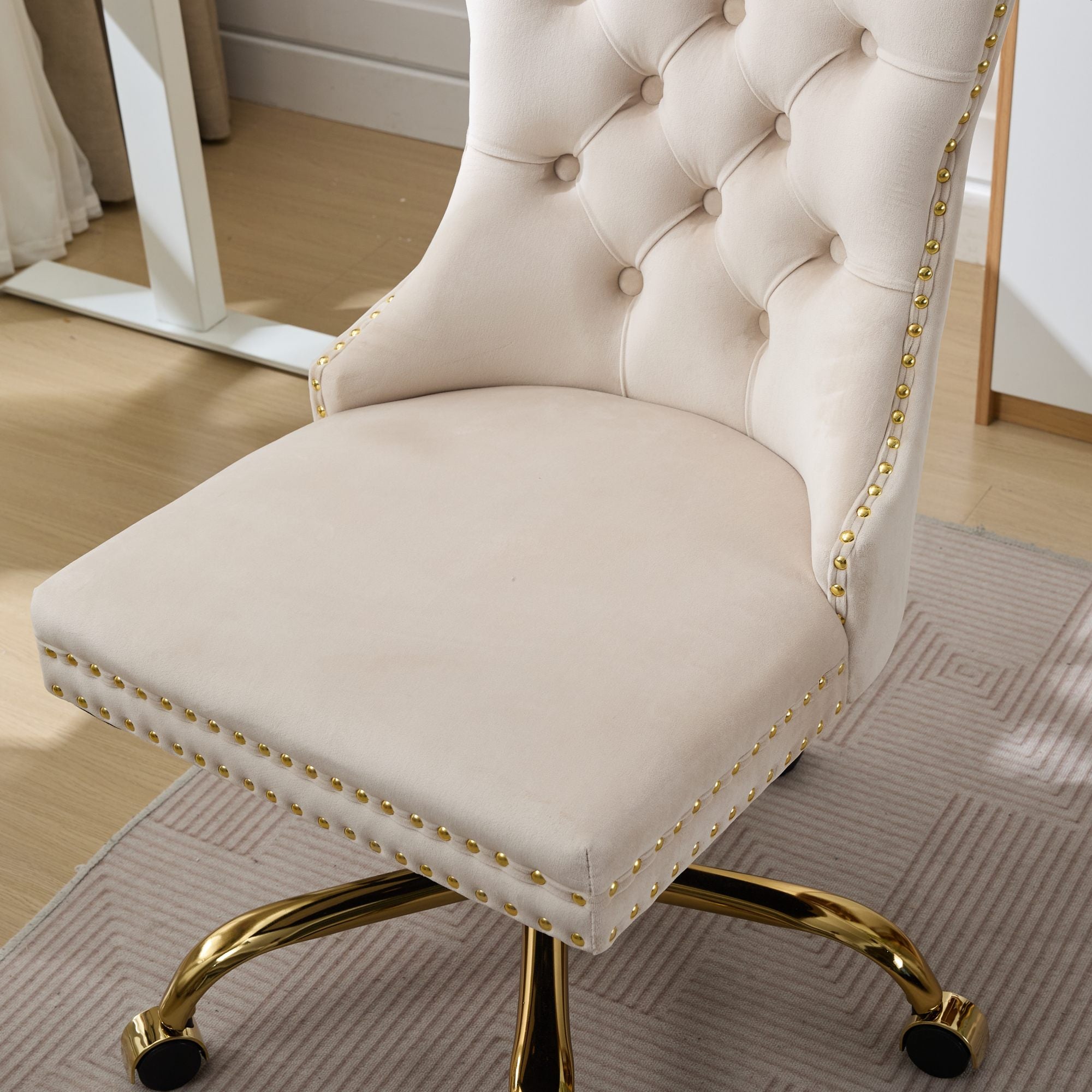 Ingrid Velvet Upholstered Swivel Office Chair with Tufted Buttons