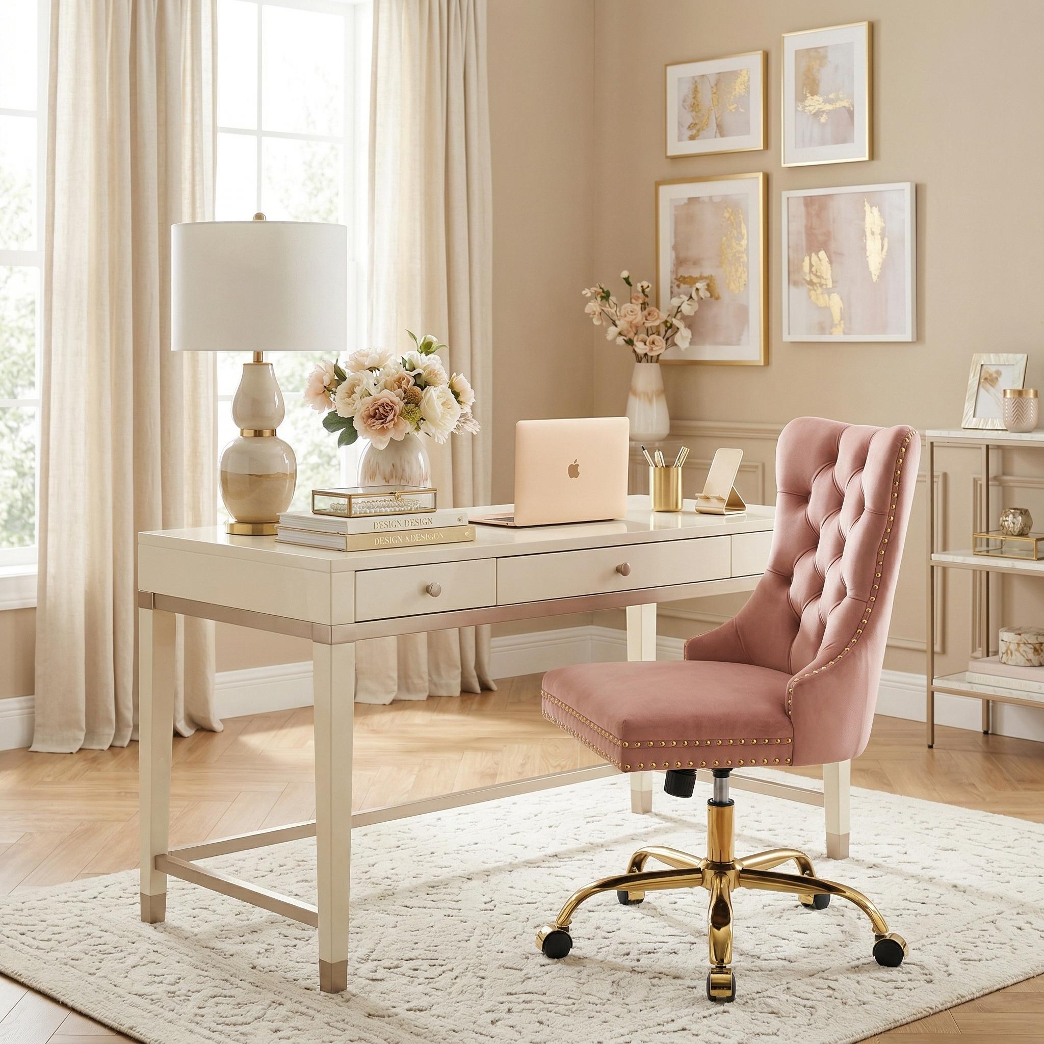 Ingrid Velvet Upholstered Swivel Office Chair with Tufted Buttons