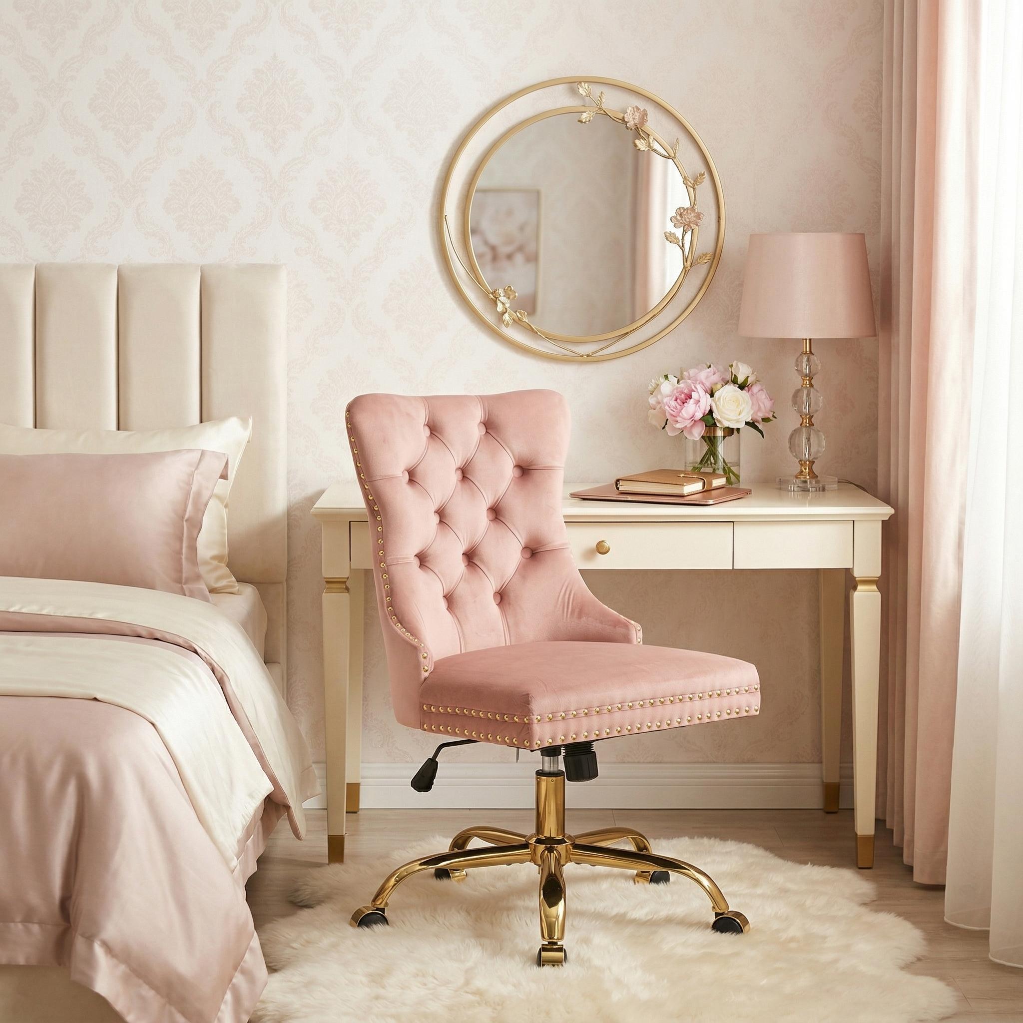 Ingrid Velvet Upholstered Swivel Office Chair with Tufted Buttons