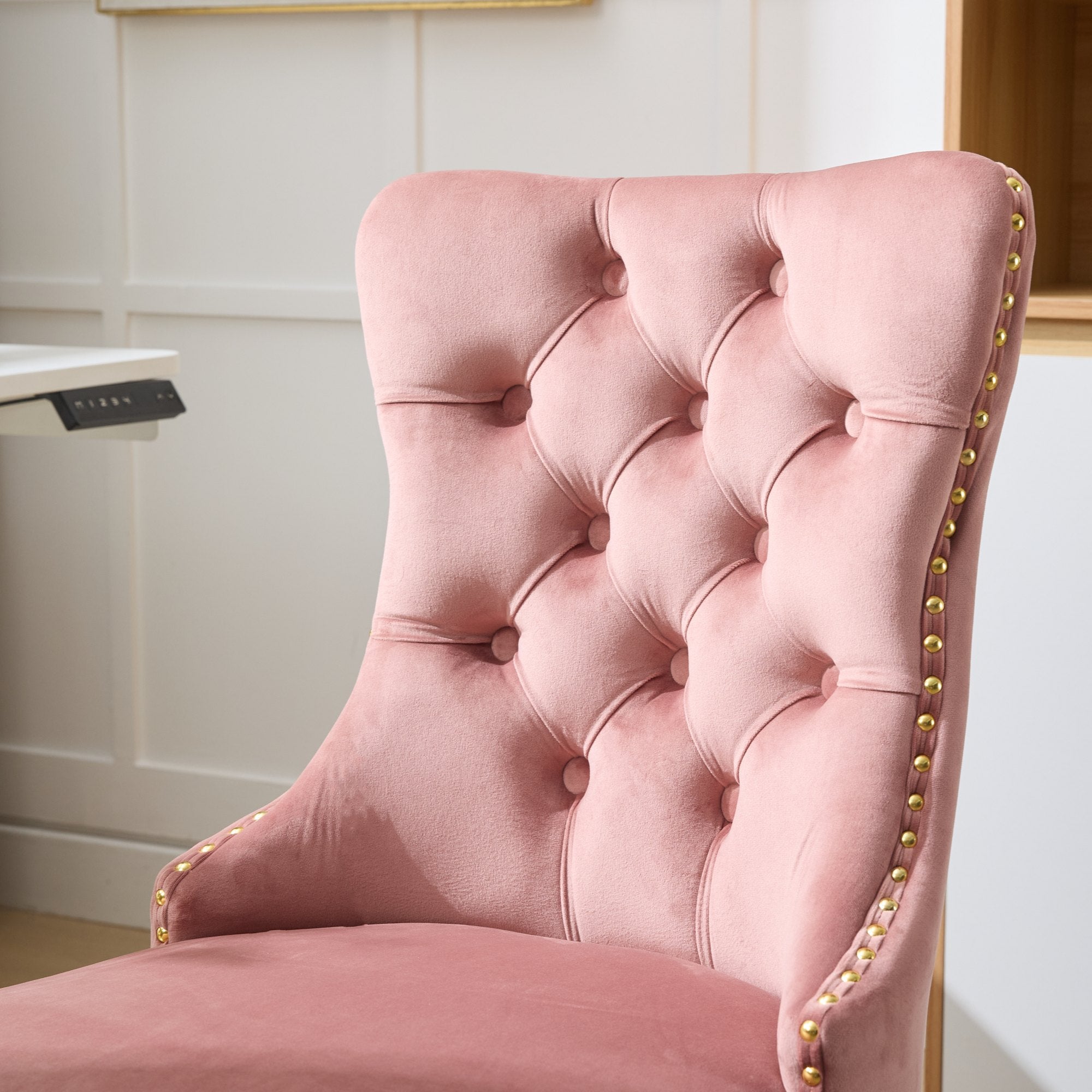 Ingrid Velvet Upholstered Swivel Office Chair with Tufted Buttons