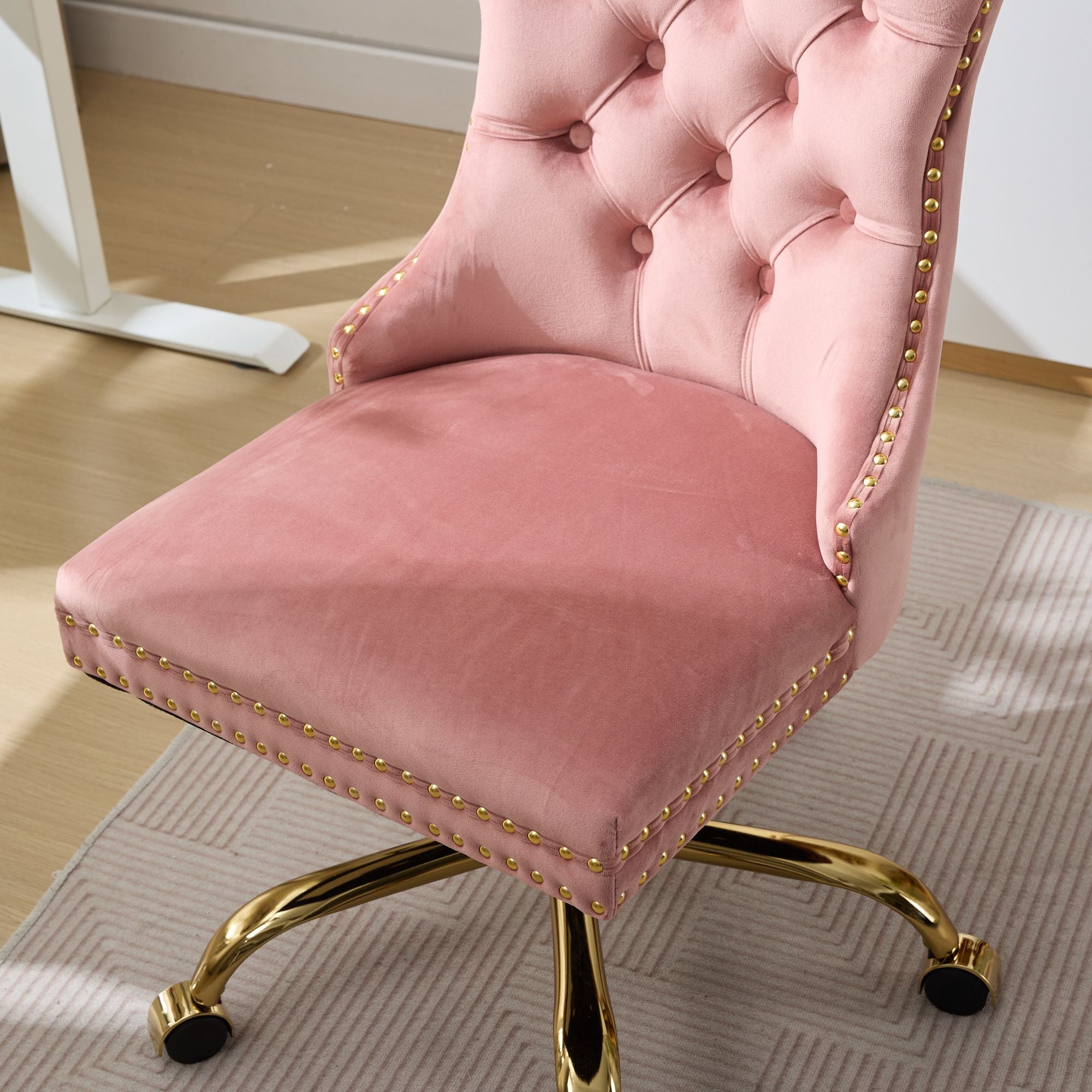 Ingrid Velvet Upholstered Swivel Office Chair with Tufted Buttons