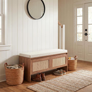 Isolde 39" Rattan Shoe Storage Bench with Cushioned Seat