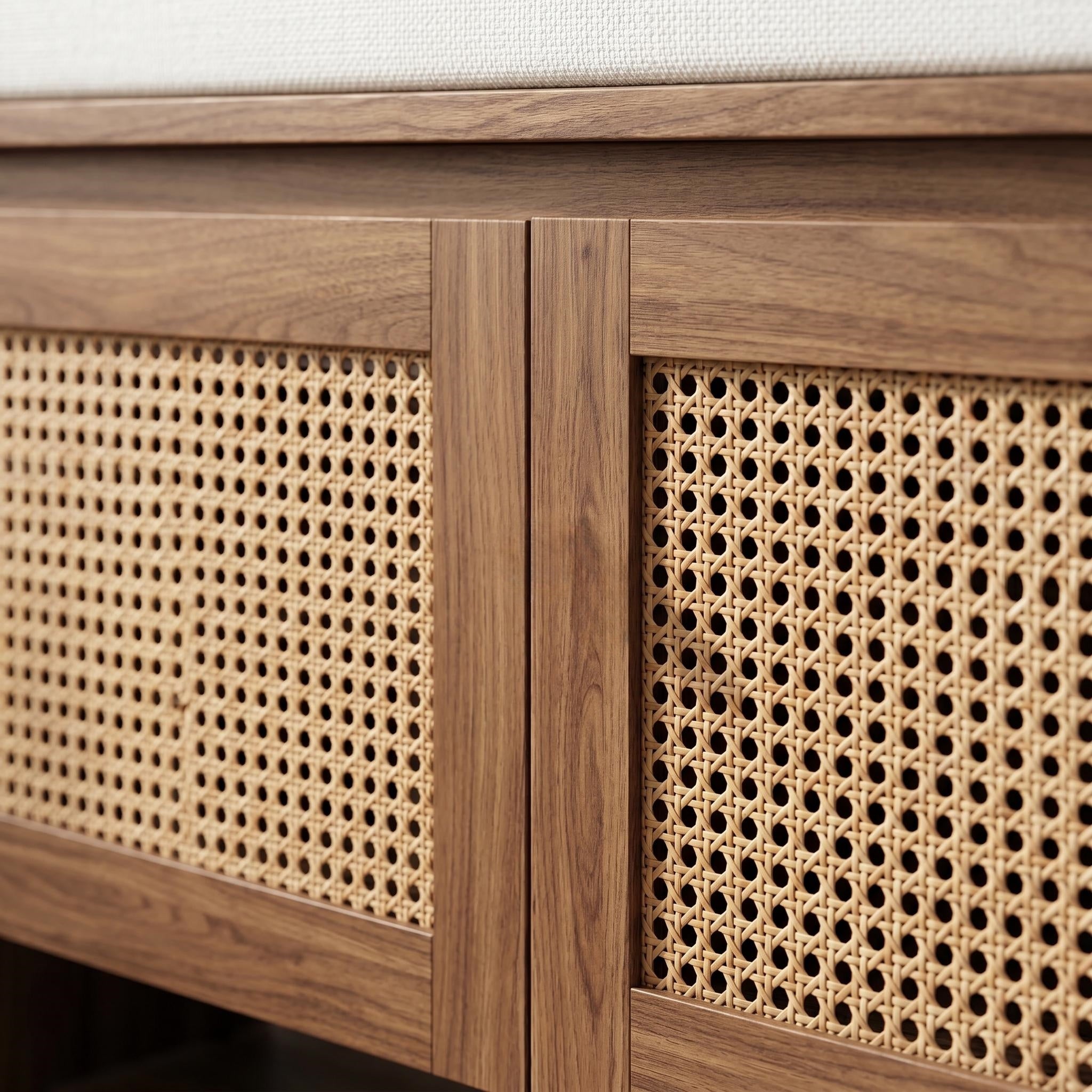 Homy Casa Isolde PP Rattan Storage Bench with Cushion "39.4" Entryway Shoe Cabinet and Seat Open Box