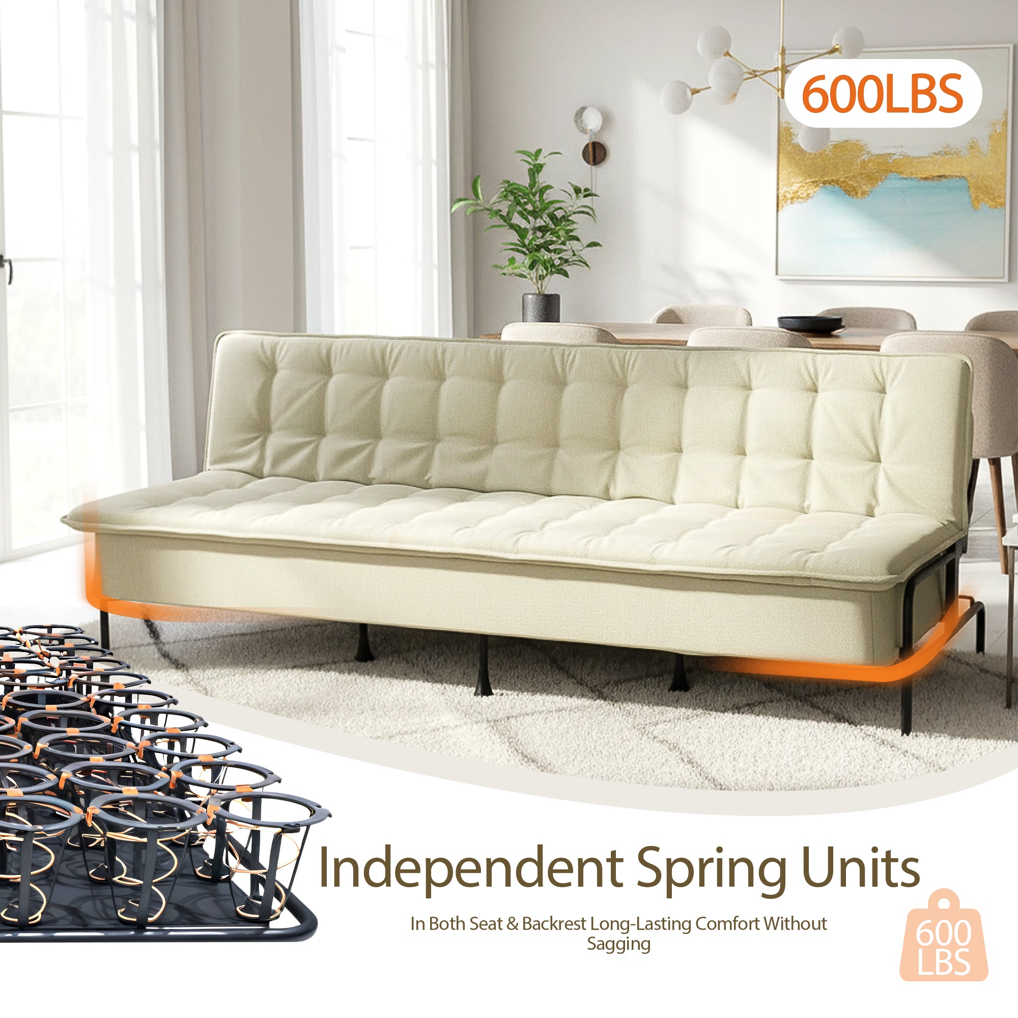 Homy Casa JAKO 77" 3 Seater Sofa Bed Convertible Sleeper, Beige