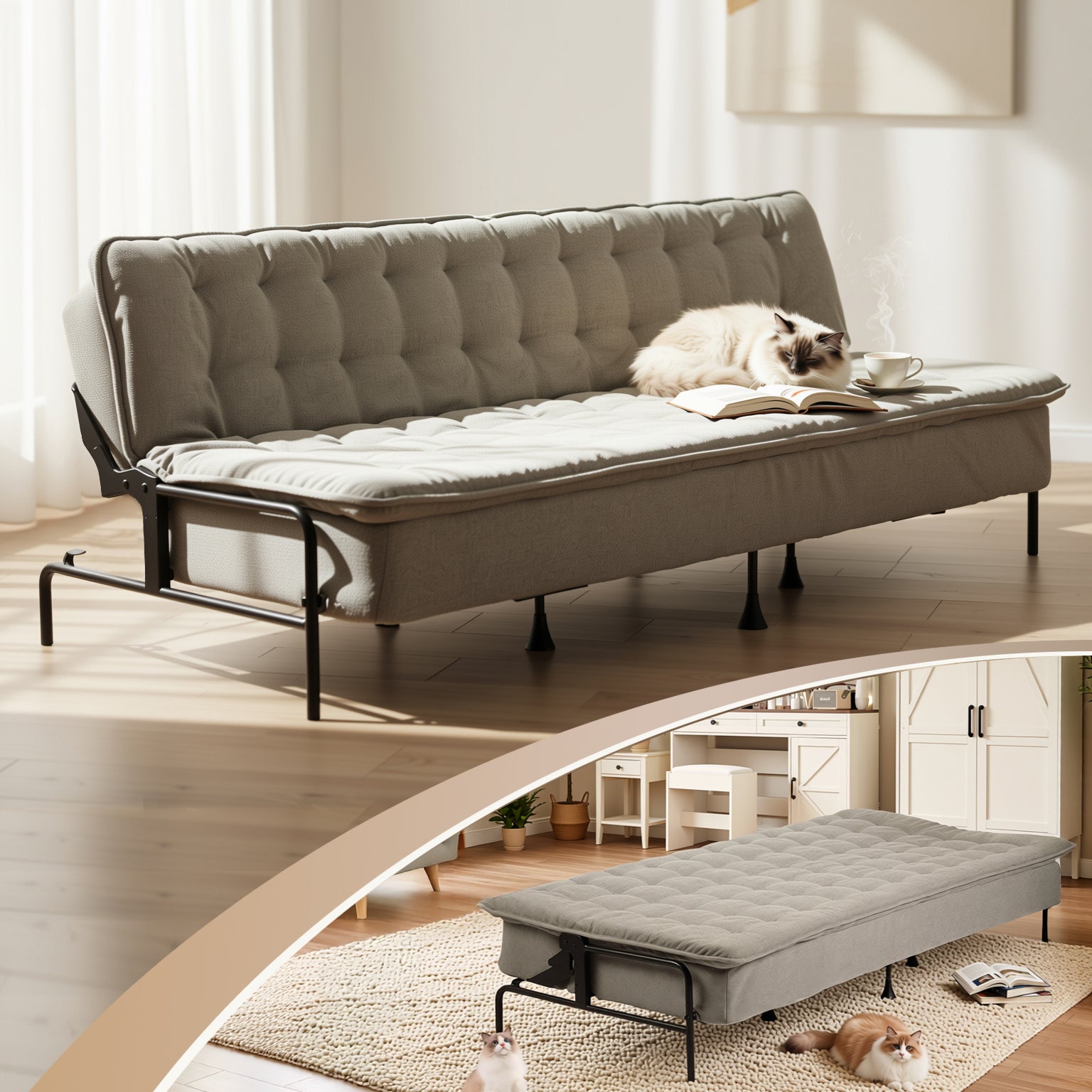 JAKO 76.8" Modern Fabric 3-Seater Convertible Sofa Bed with Adjustable Backrest