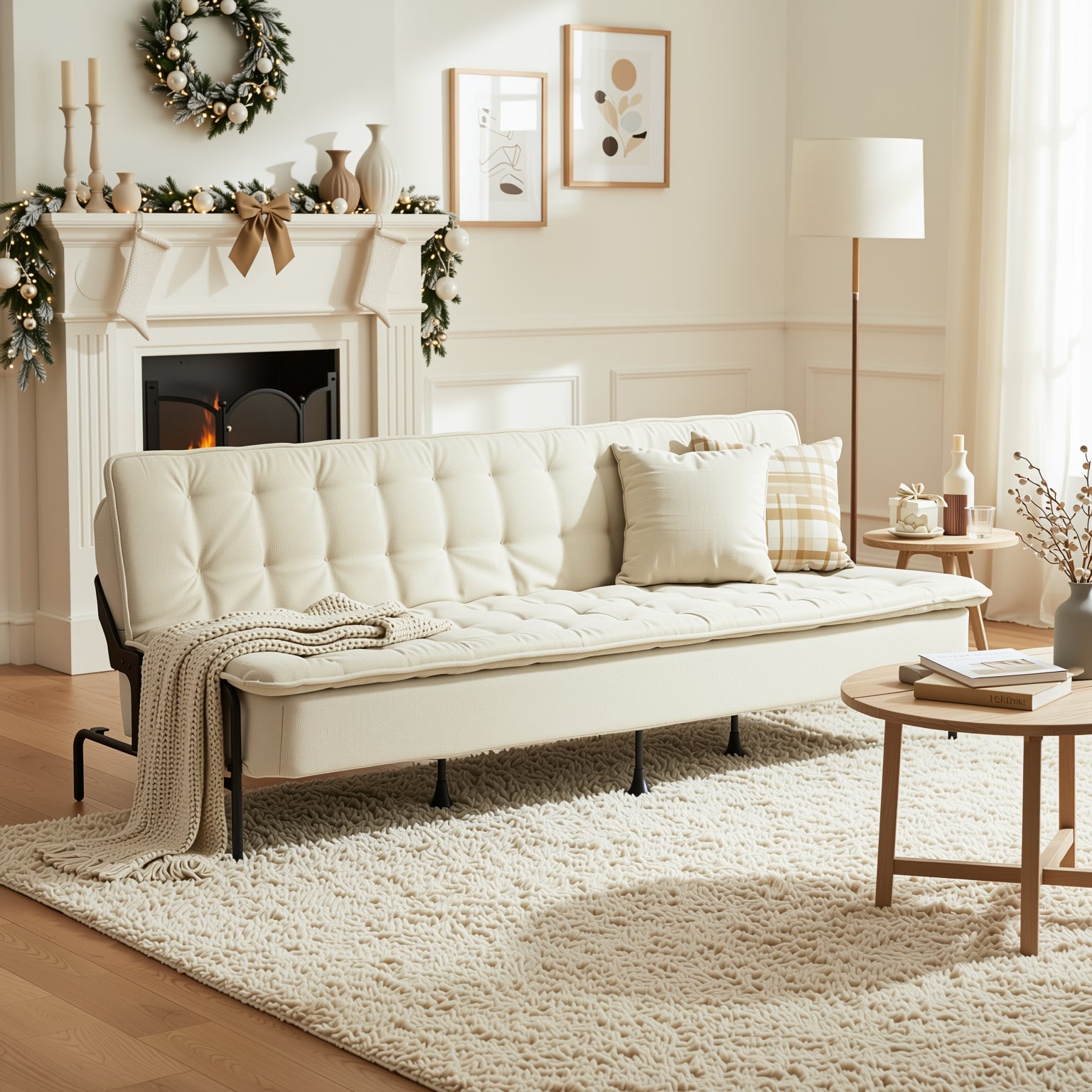 JAKO 76.8" Modern Fabric 3-Seater Convertible Sofa Bed with Adjustable Backrest