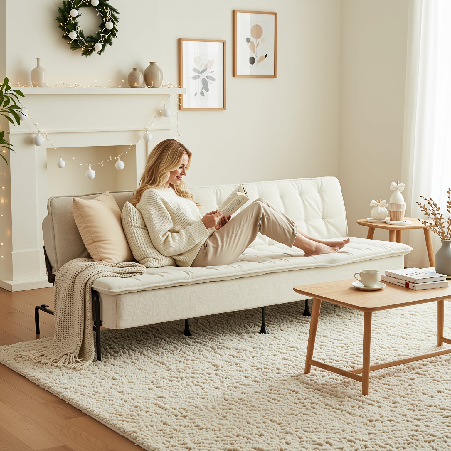 JAKO 76.8" Modern Fabric 3-Seater Convertible Sofa Bed with Adjustable Backrest