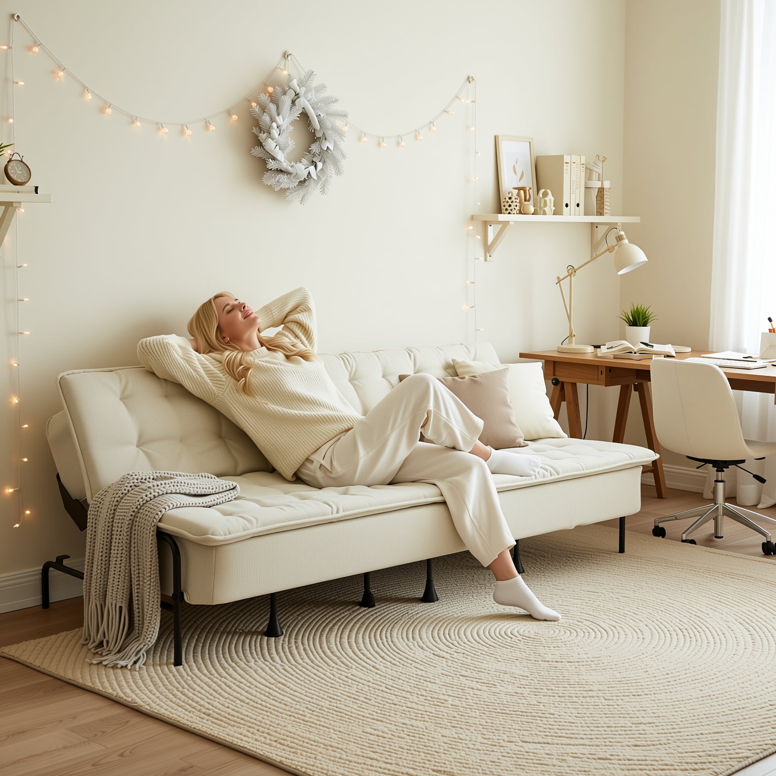 JAKO 76.8" Modern Fabric 3-Seater Convertible Sofa Bed with Adjustable Backrest