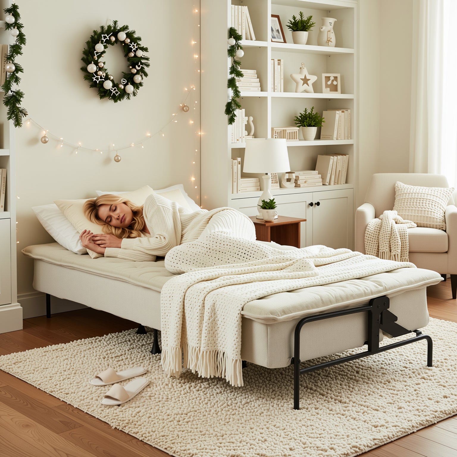 JAKO 76.8" Modern Fabric 3-Seater Convertible Sofa Bed with Adjustable Backrest