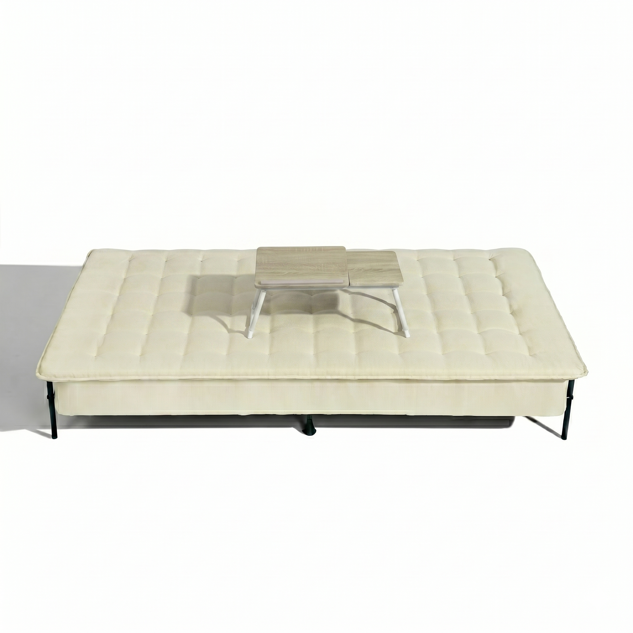 Homy Casa Jako+Mamie Living Room Furniture Set Beige Sofa Bed & Beech White Laptop Table
