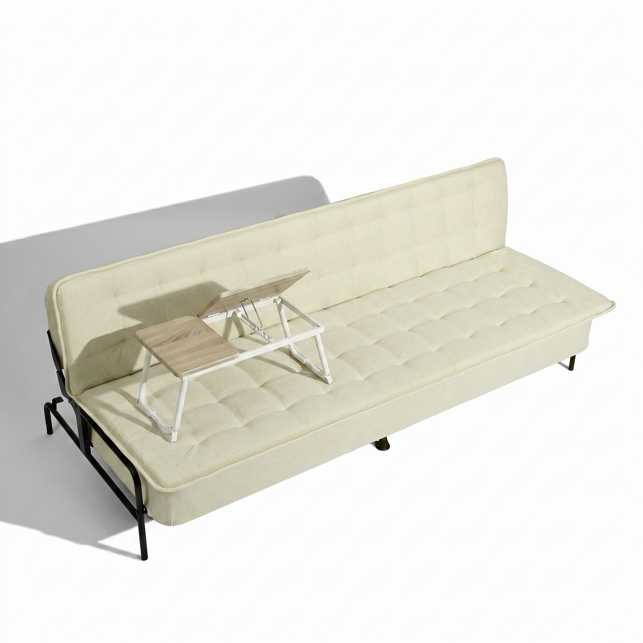 Homy Casa Jako+Mamie Living Room Furniture Set Beige Sofa Bed & Beech White Laptop Table