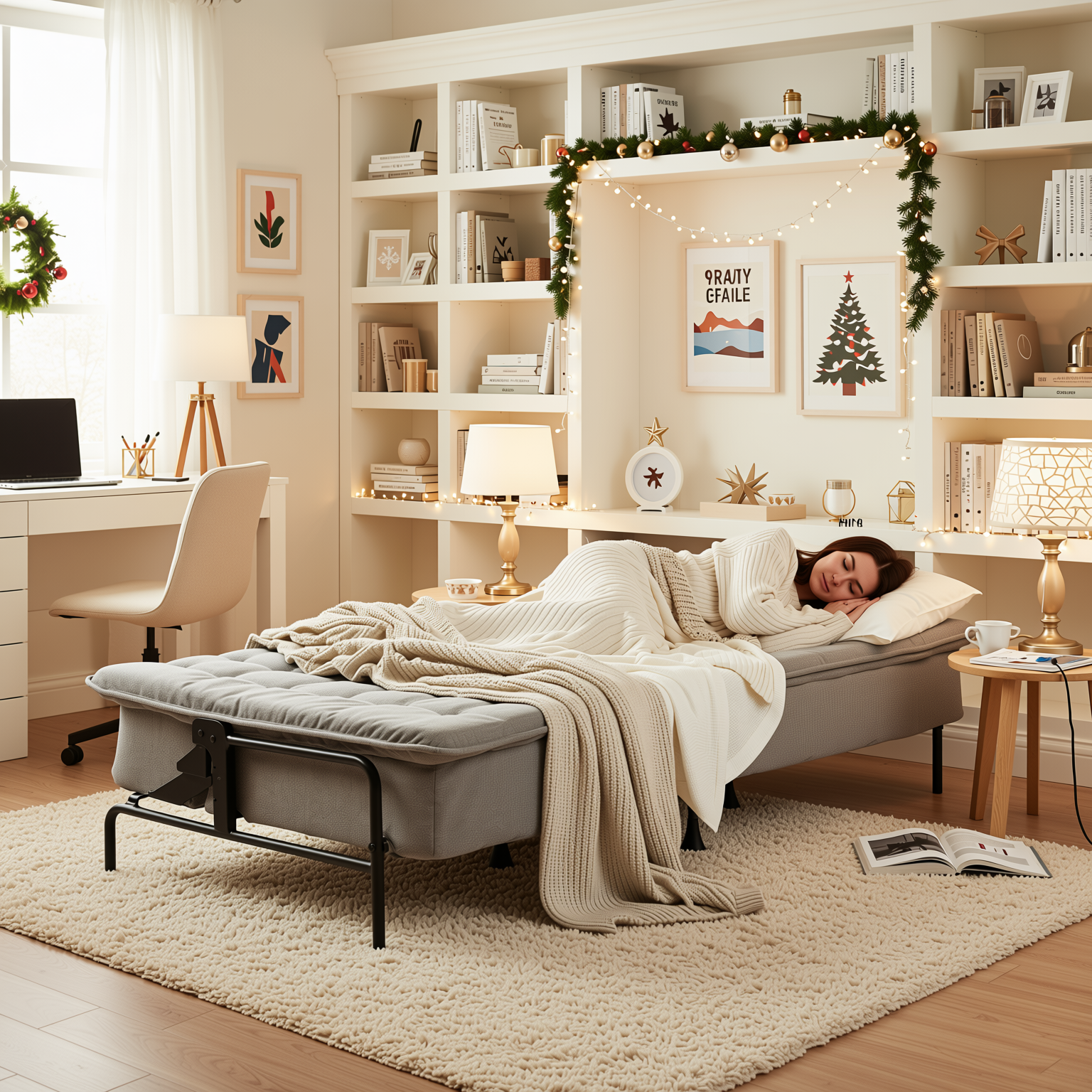 JAKO 76.8" Modern Fabric 3-Seater Convertible Sofa Bed with Adjustable Backrest