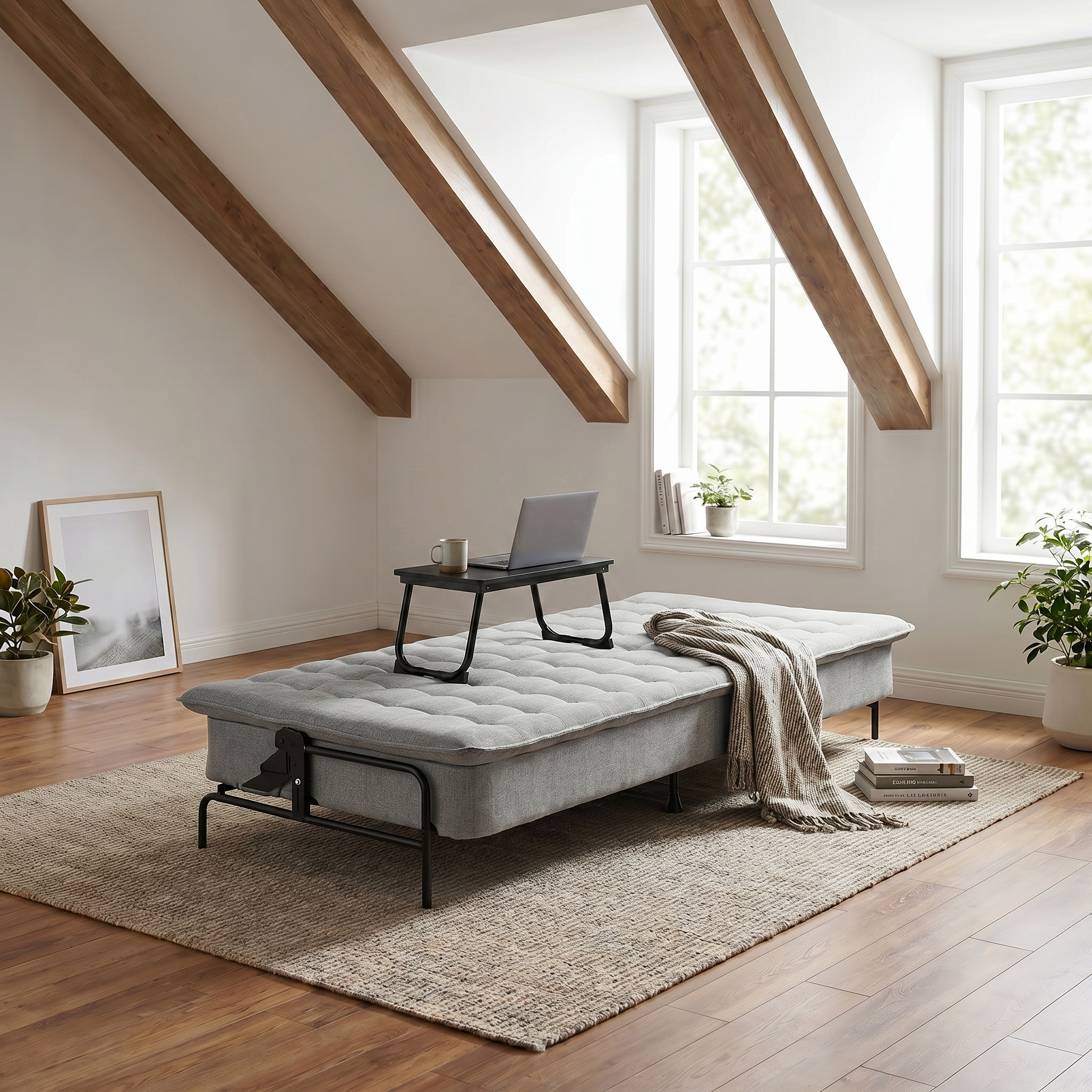 Homy Casa Jako+Mamie Living Room Furniture Set Grey Sofa Bed with Black Wood Laptop Table