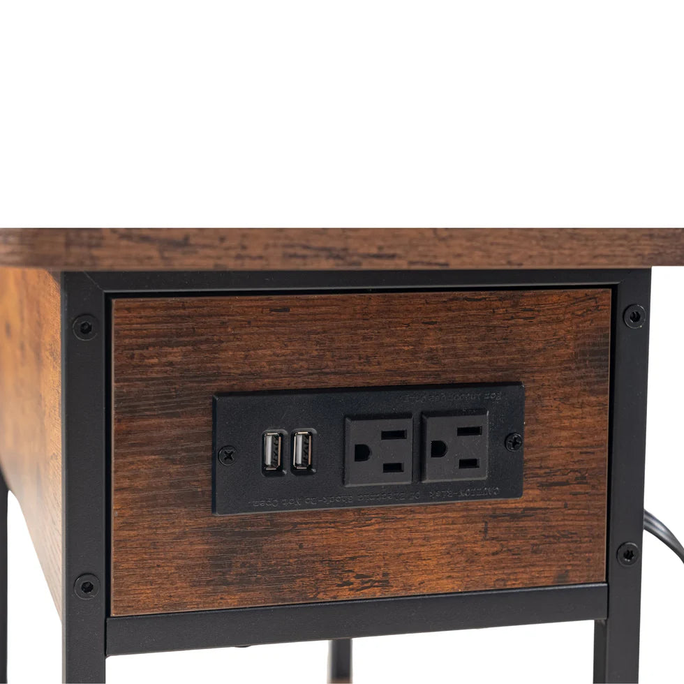 Homy Casa Narrow Side Table with Storage and USB Outlet
