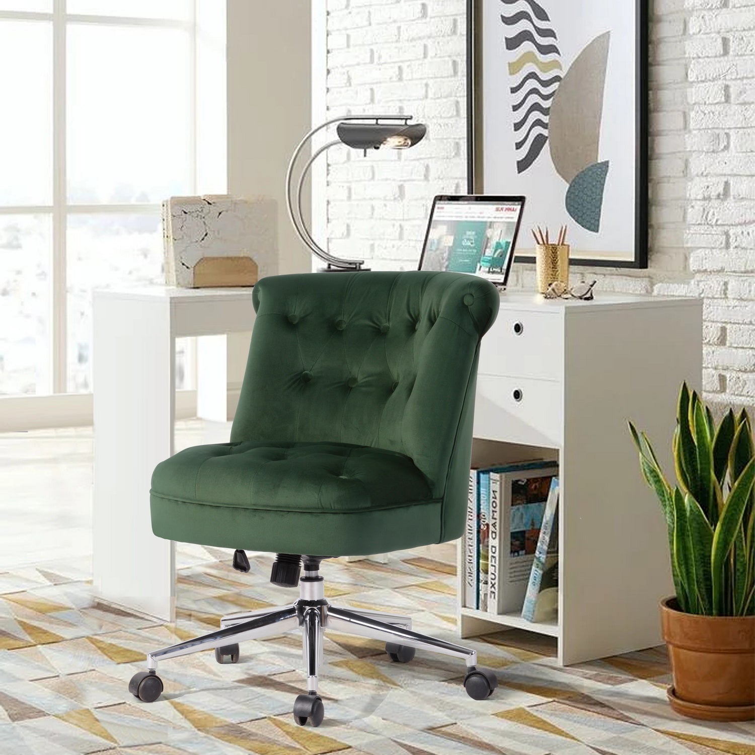 Homy Casa Jaren Velvet Green Elegant Upholstery Office Chairs Multi Scene Comfort Seating