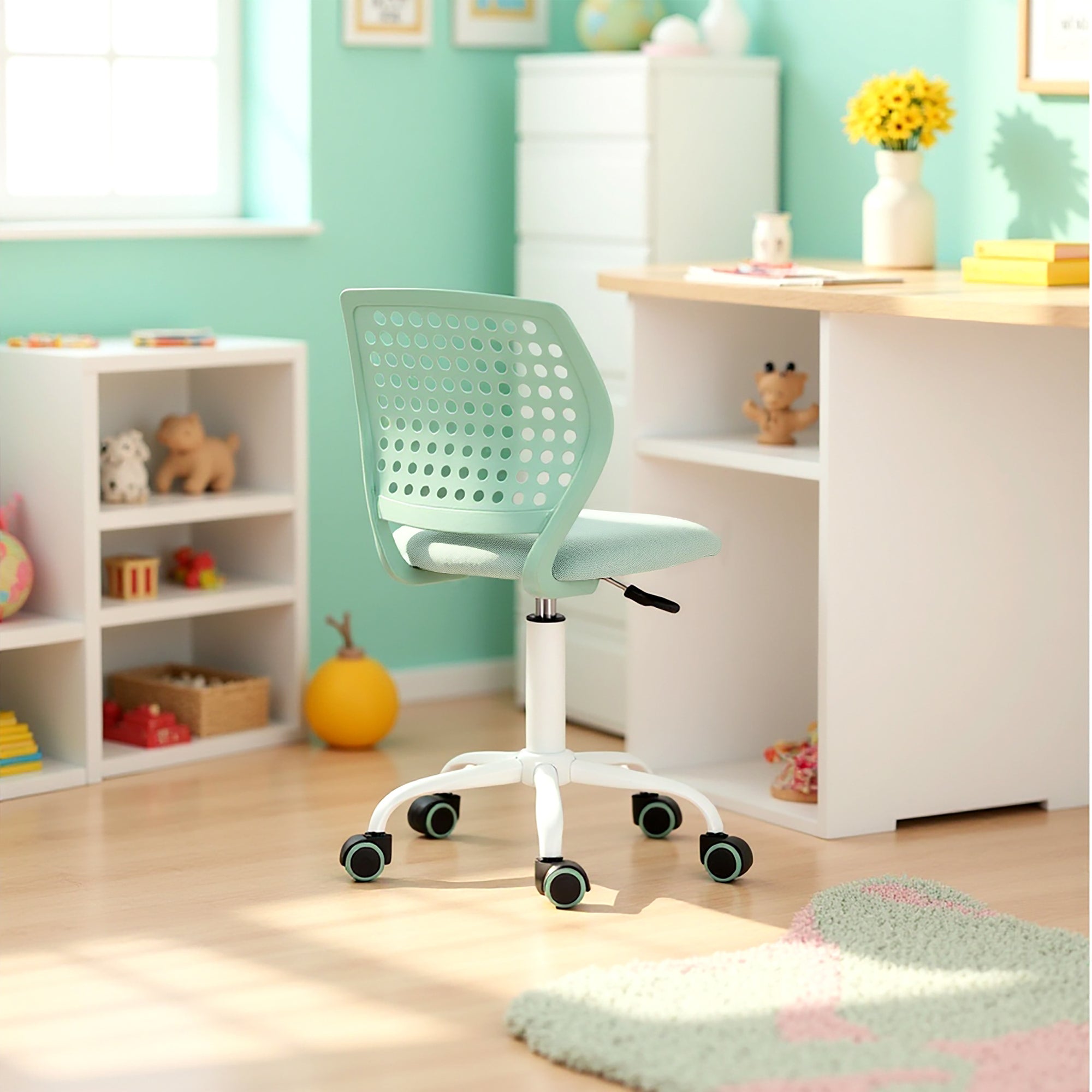JAVIS Kids Desk Chair, Adjustable Swivel Task Chair with Wheels, Ventilated Back & Padded Seat, Aqua