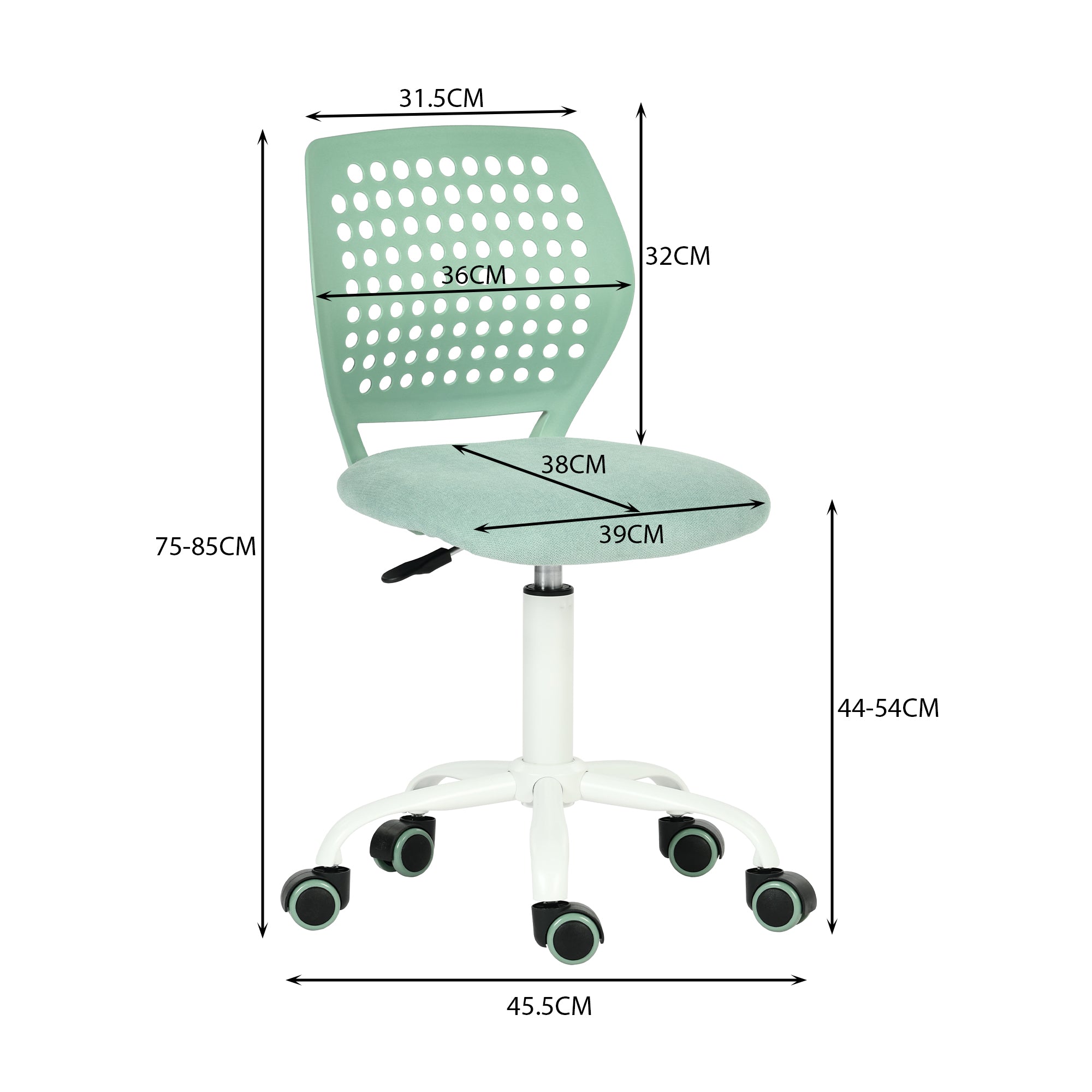 JAVIS Kids Desk Chair, Adjustable Swivel Task Chair with Wheels, Ventilated Back & Padded Seat, Aqua