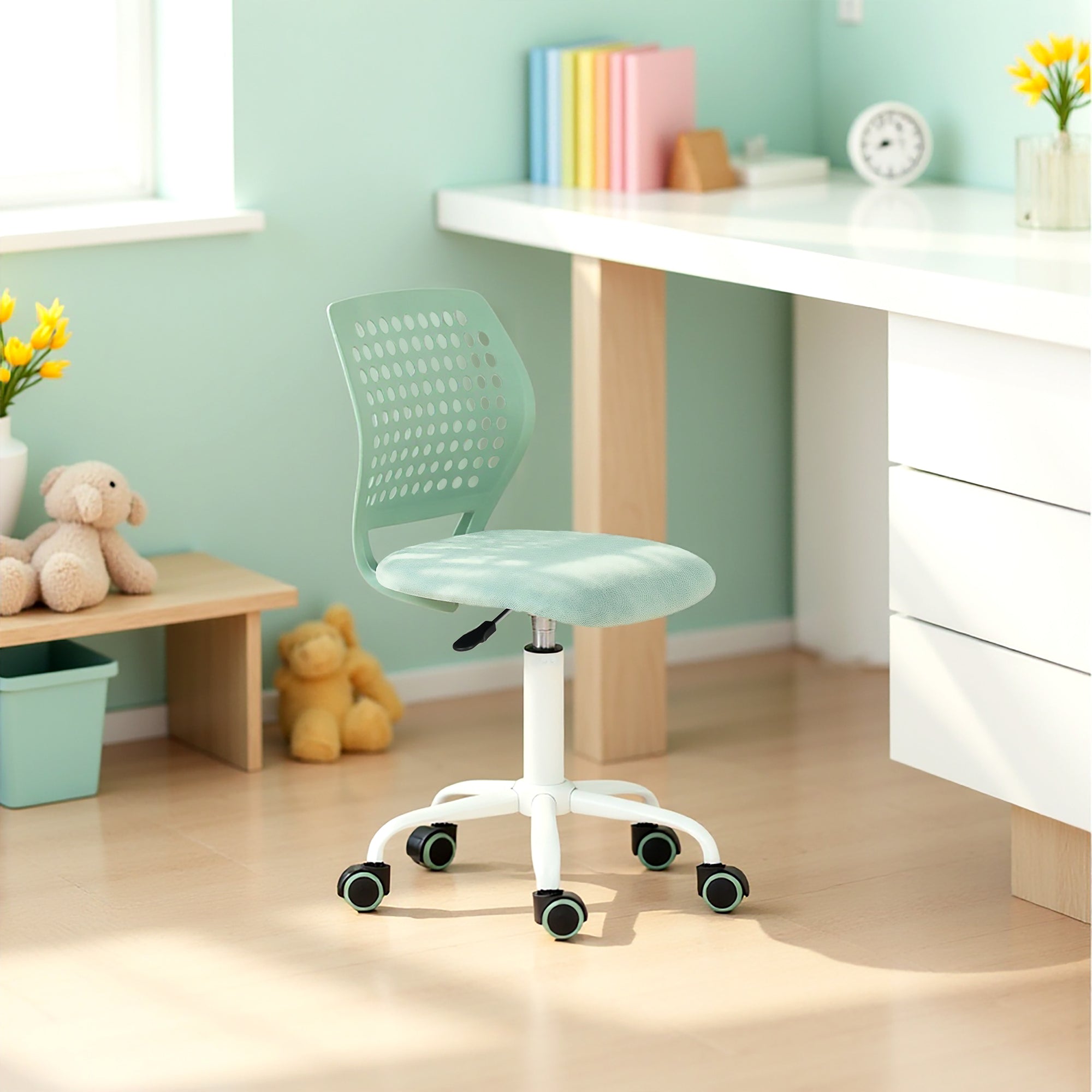 JAVIS Kids Desk Chair, Adjustable Swivel Task Chair with Wheels, Ventilated Back & Padded Seat, Aqua