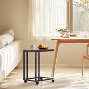 c-shaped end table, mobile side table with wheels for bedroom or living space