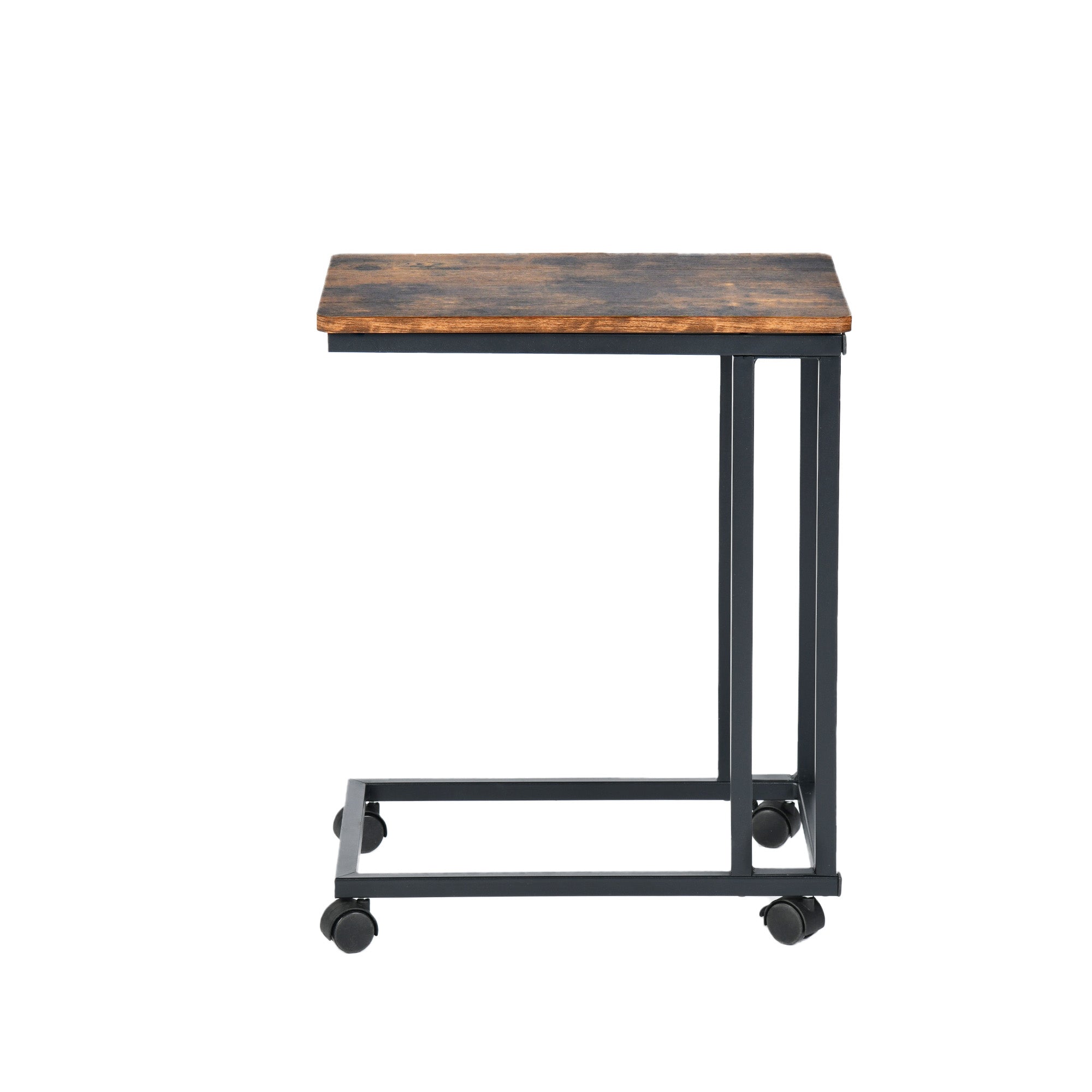 Jenden 20” C-Shaped Sofa End Table, Mobile Labtop Side Table with Wheels