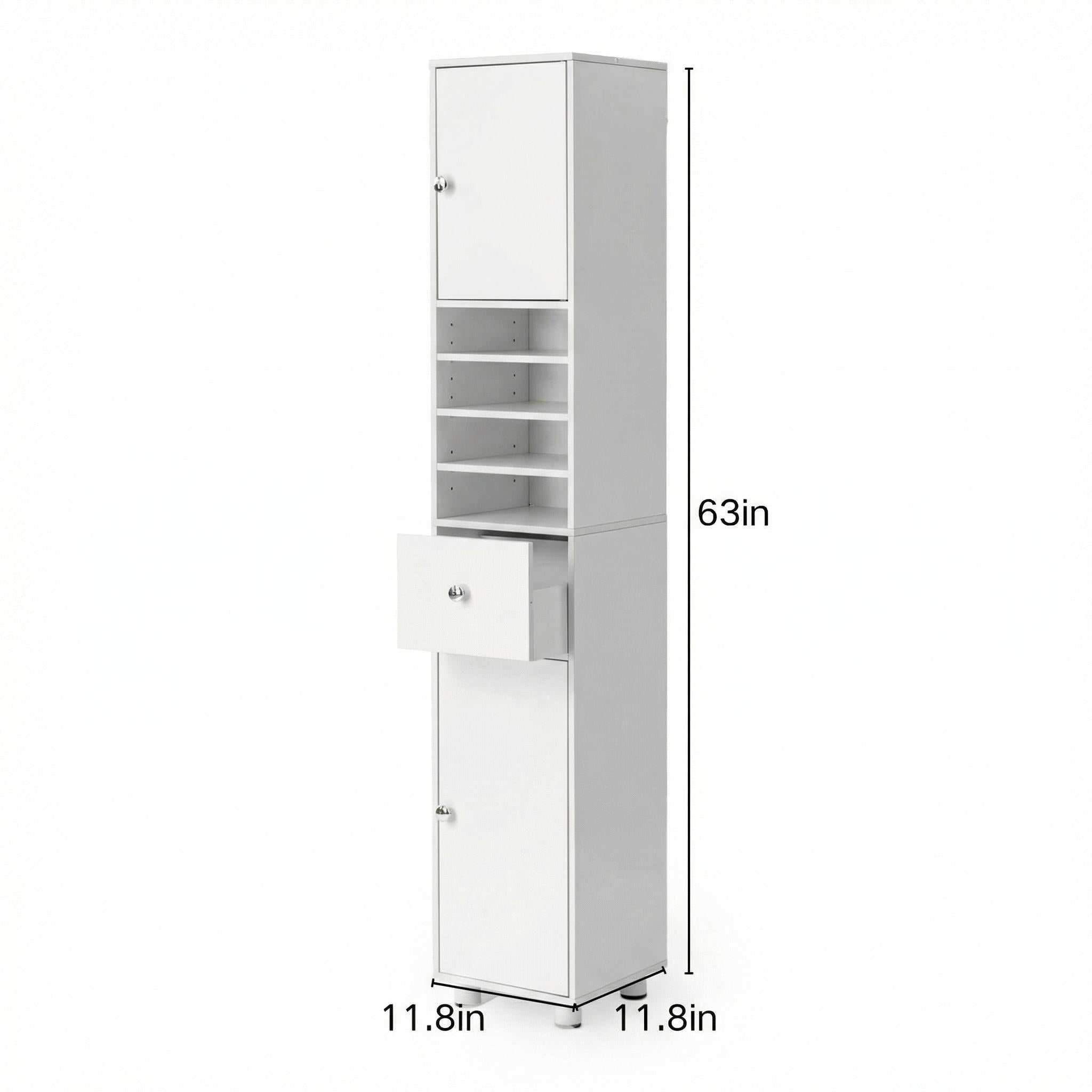 Homy Casa JERICHO 63“ Narrow White Linen Tall Bathroom Storage Cabinet Freestanding