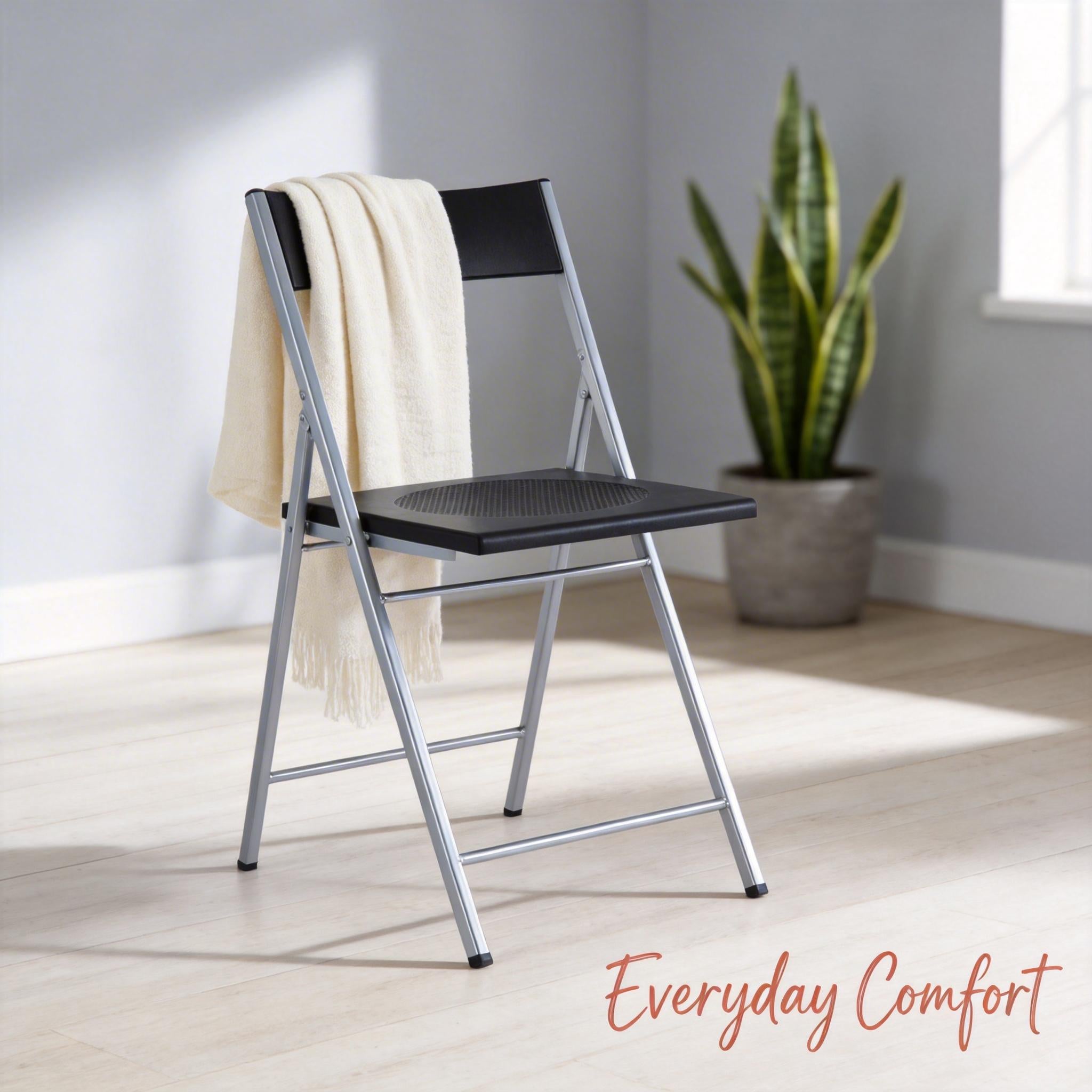 Homy Casa Jewel 6PC Black Folding Chair With Polypropylene Seat Inspired by European Classic Minimalist Design Open Box