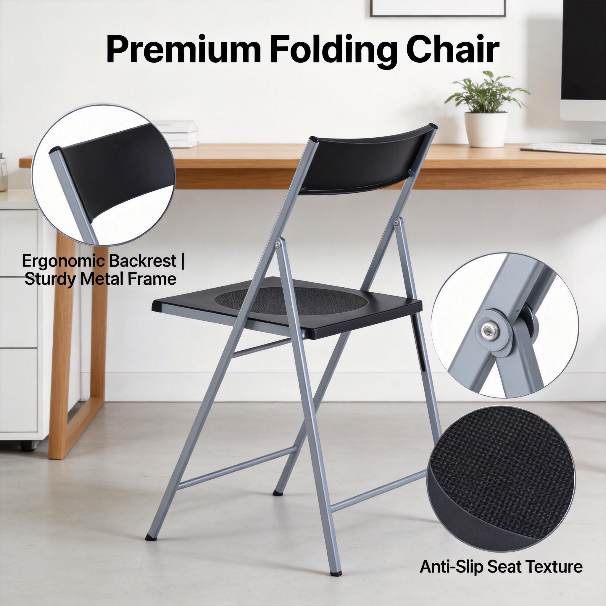 Homy Casa Jewel 6PC Black Folding Chair With Polypropylene Seat Inspired by European Classic Minimalist Design Open Box