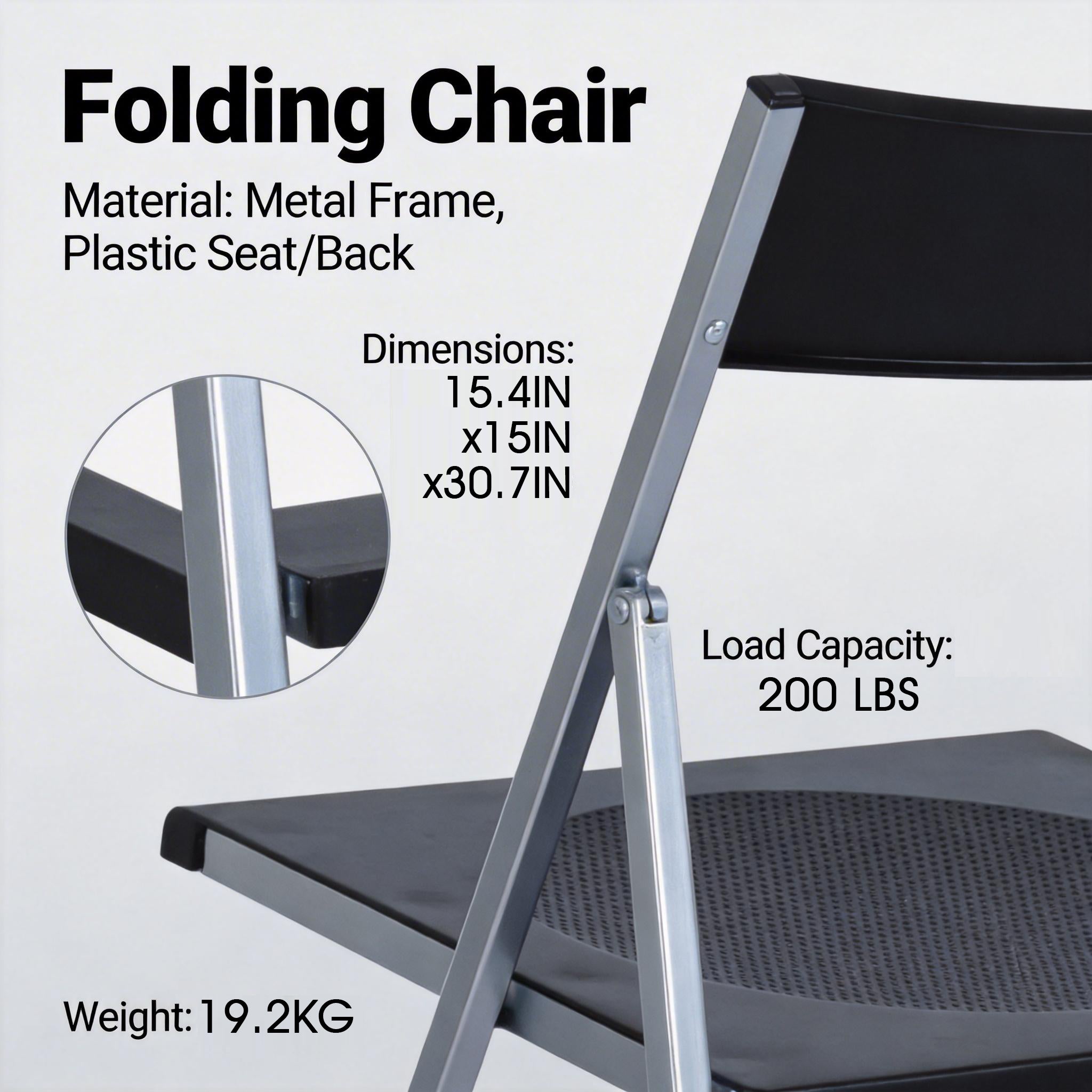 Homy Casa Jewel 6PC Black Folding Chair With Polypropylene Seat Inspired by European Classic Minimalist Design Open Box