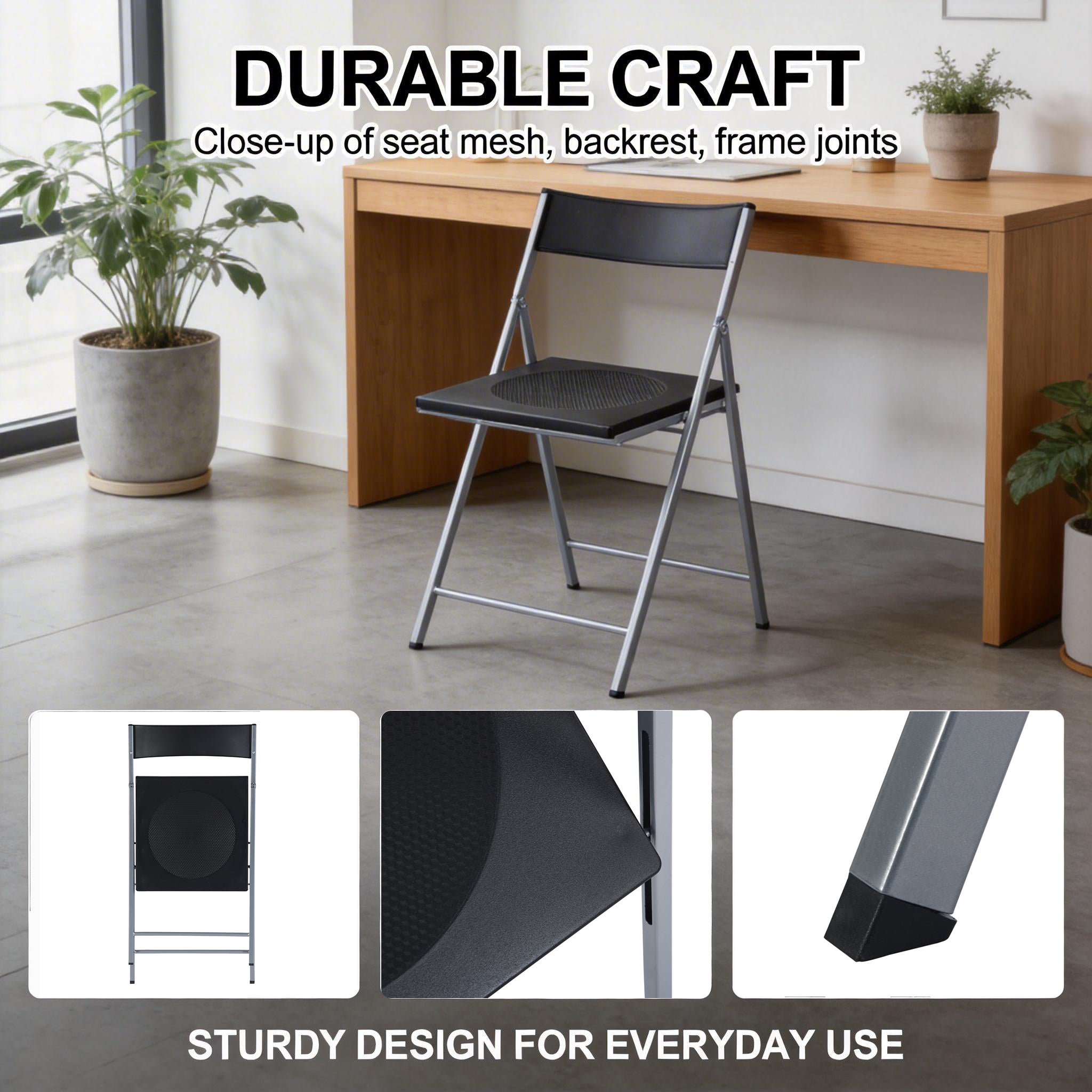 Homy Casa Jewel 6PC Black Folding Chair With Polypropylene Seat Inspired by European Classic Minimalist Design Open Box