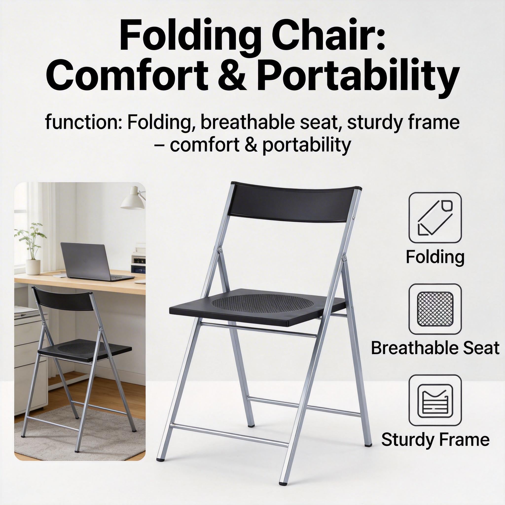 Homy Casa Jewel 6PC Black Folding Chair With Polypropylene Seat Inspired by European Classic Minimalist Design Open Box