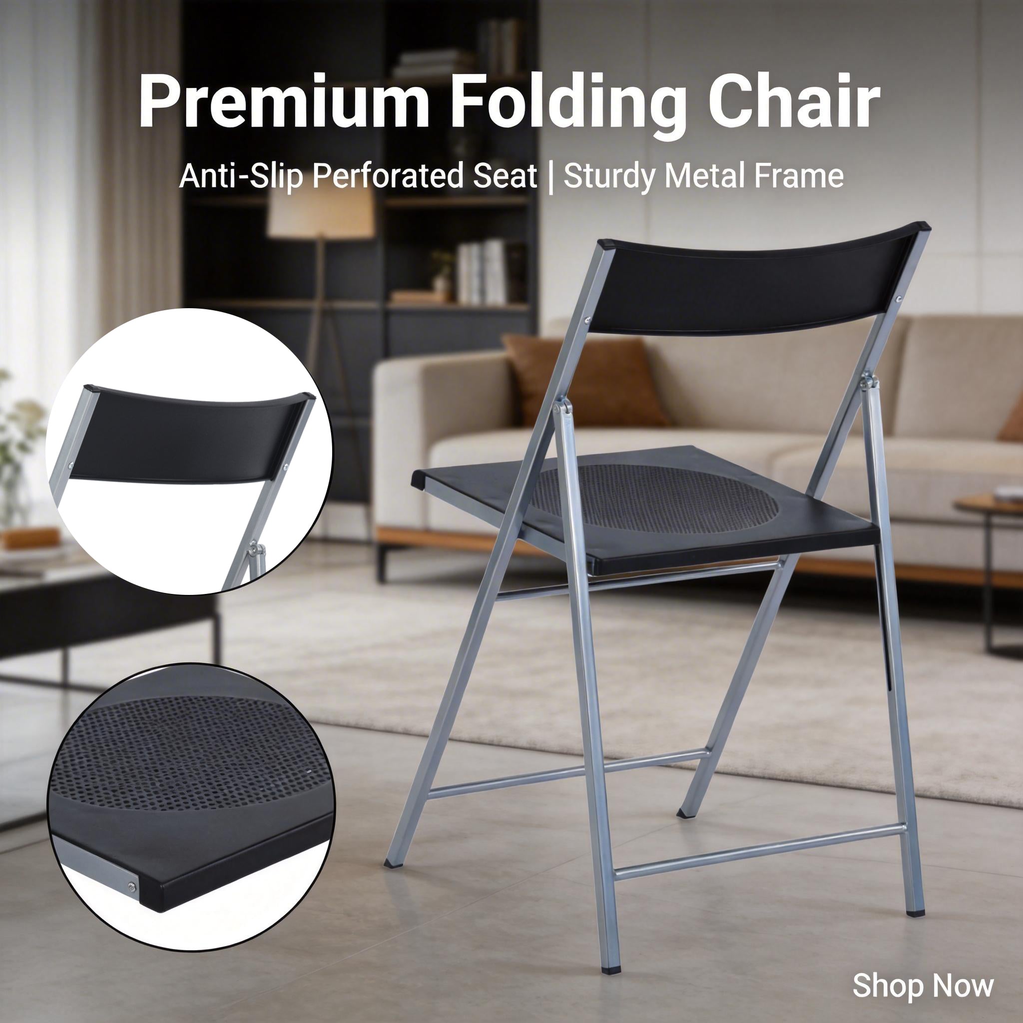Homy Casa Jewel 6PC Black Folding Chair With Polypropylene Seat Inspired by European Classic Minimalist Design Open Box