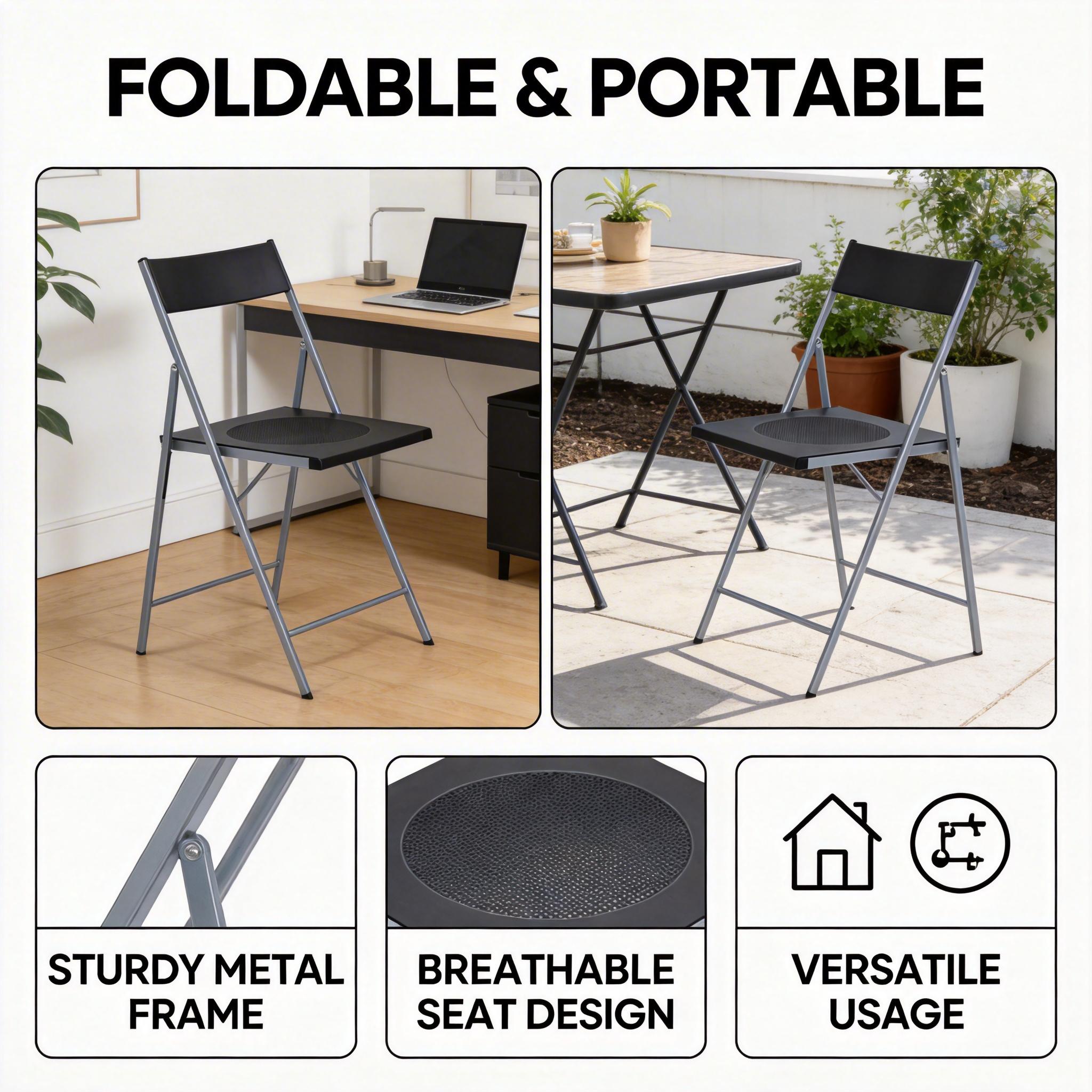 Homy Casa Jewel 6PC Black Folding Chair With Polypropylene Seat Inspired by European Classic Minimalist Design Open Box