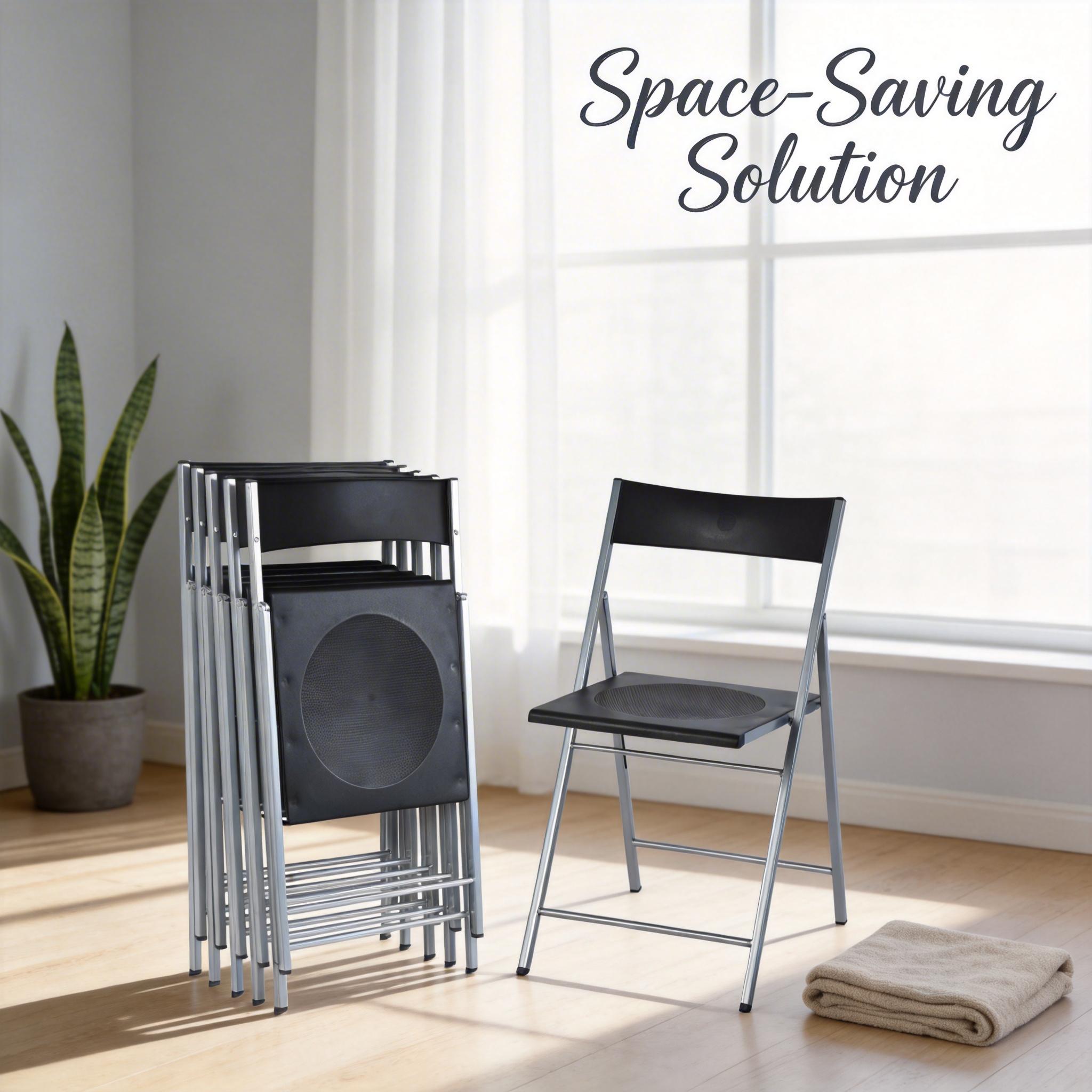 Homy Casa Jewel 6PC Black Folding Chair With Polypropylene Seat Inspired by European Classic Minimalist Design Open Box