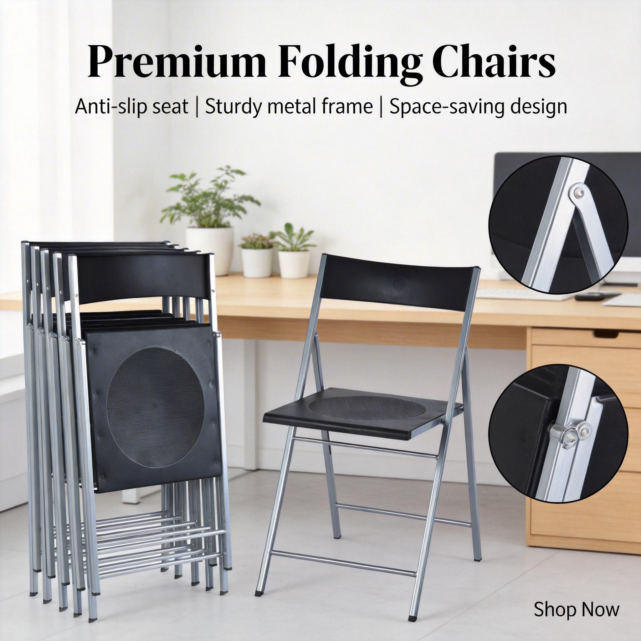 Homy Casa Jewel 6PC Black Folding Chair With Polypropylene Seat Inspired by European Classic Minimalist Design Open Box