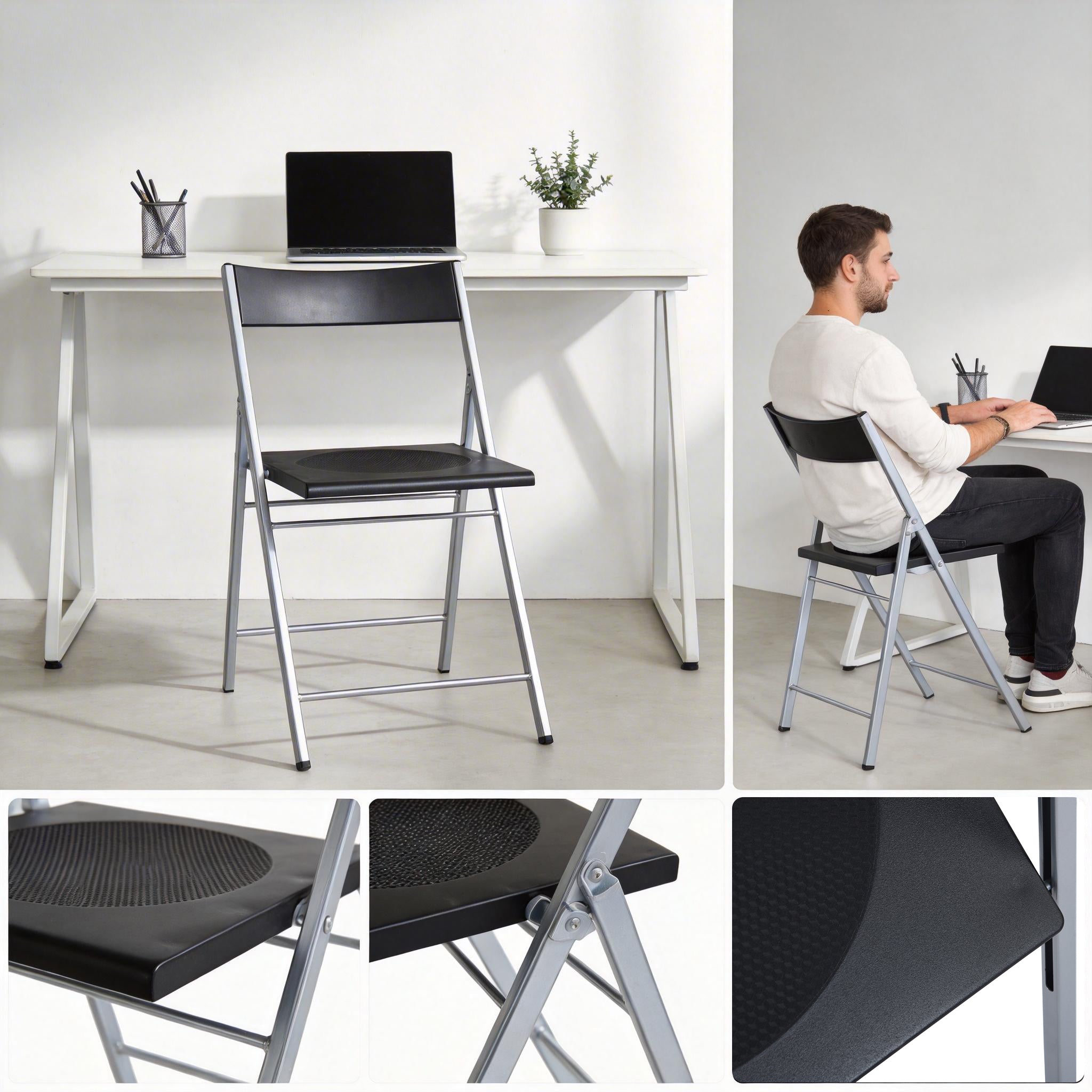 Homy Casa Jewel 6PC Black Folding Chair With Polypropylene Seat Inspired by European Classic Minimalist Design Open Box