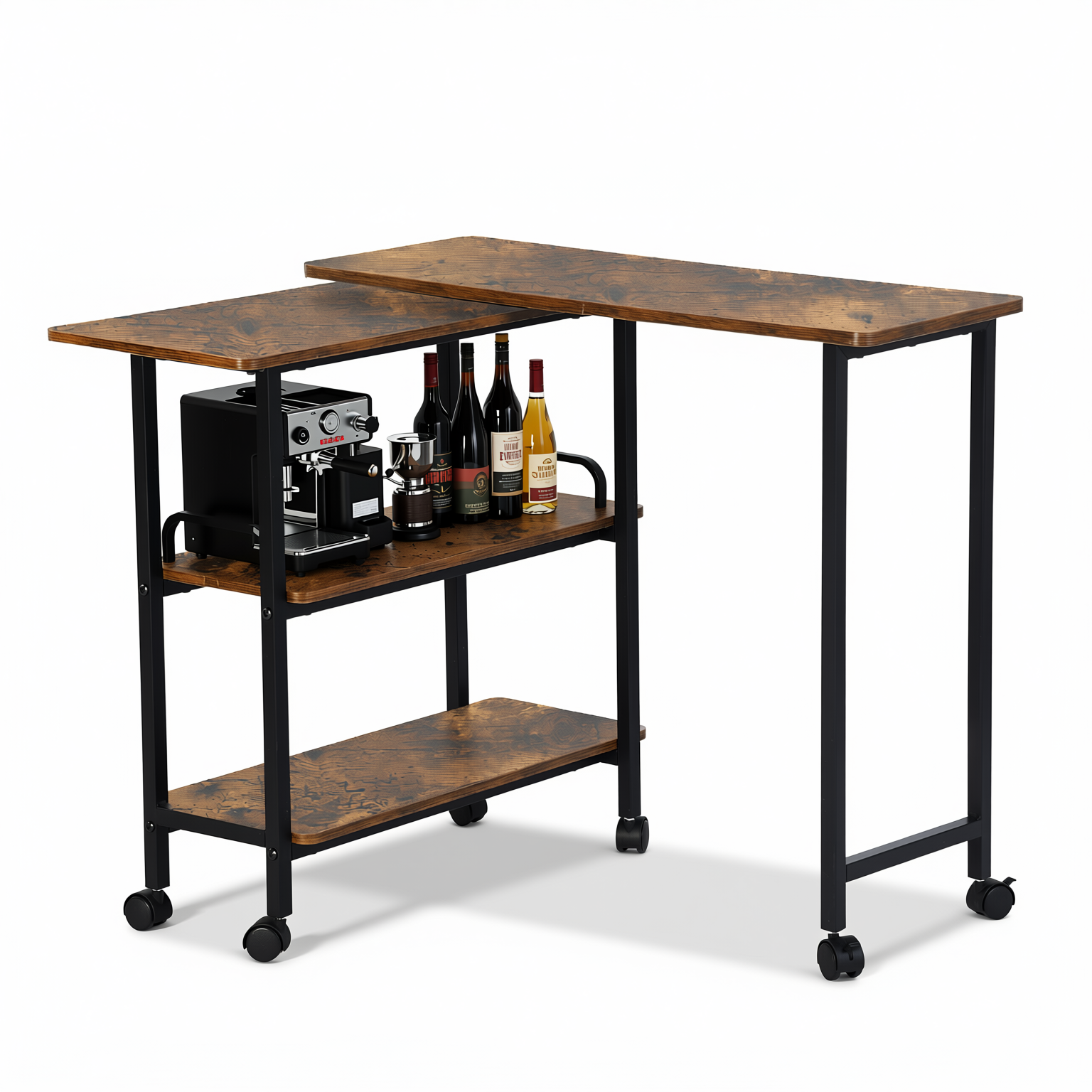 Homy Casa Joes Folding Rolling Kitchen Cart With Wheels Expandable Utility Cart Storage Shelves for Kitchen Office Craft Table