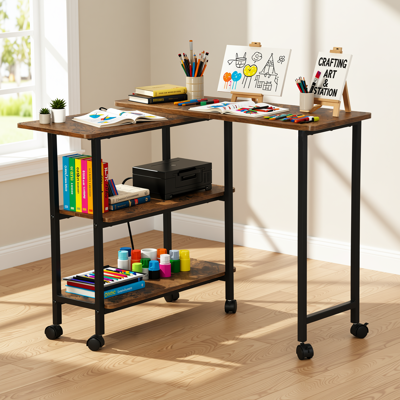 Homy Casa Joes Folding Rolling Kitchen Cart With Wheels Expandable Utility Cart Storage Shelves for Kitchen Office Craft Table