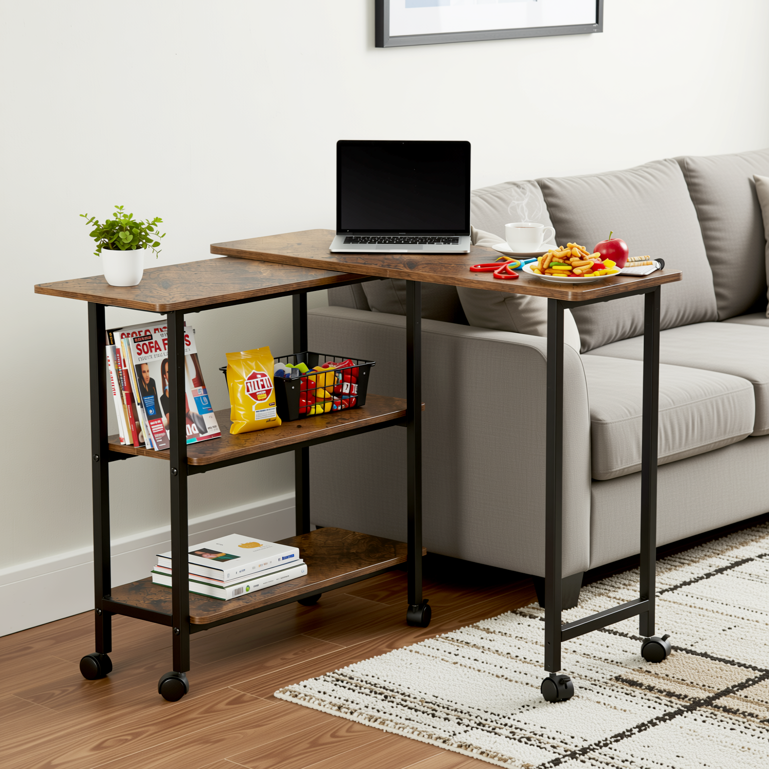 Homy Casa Joes Folding Rolling Kitchen Cart With Wheels Expandable Utility Cart Storage Shelves for Kitchen Office Craft Table