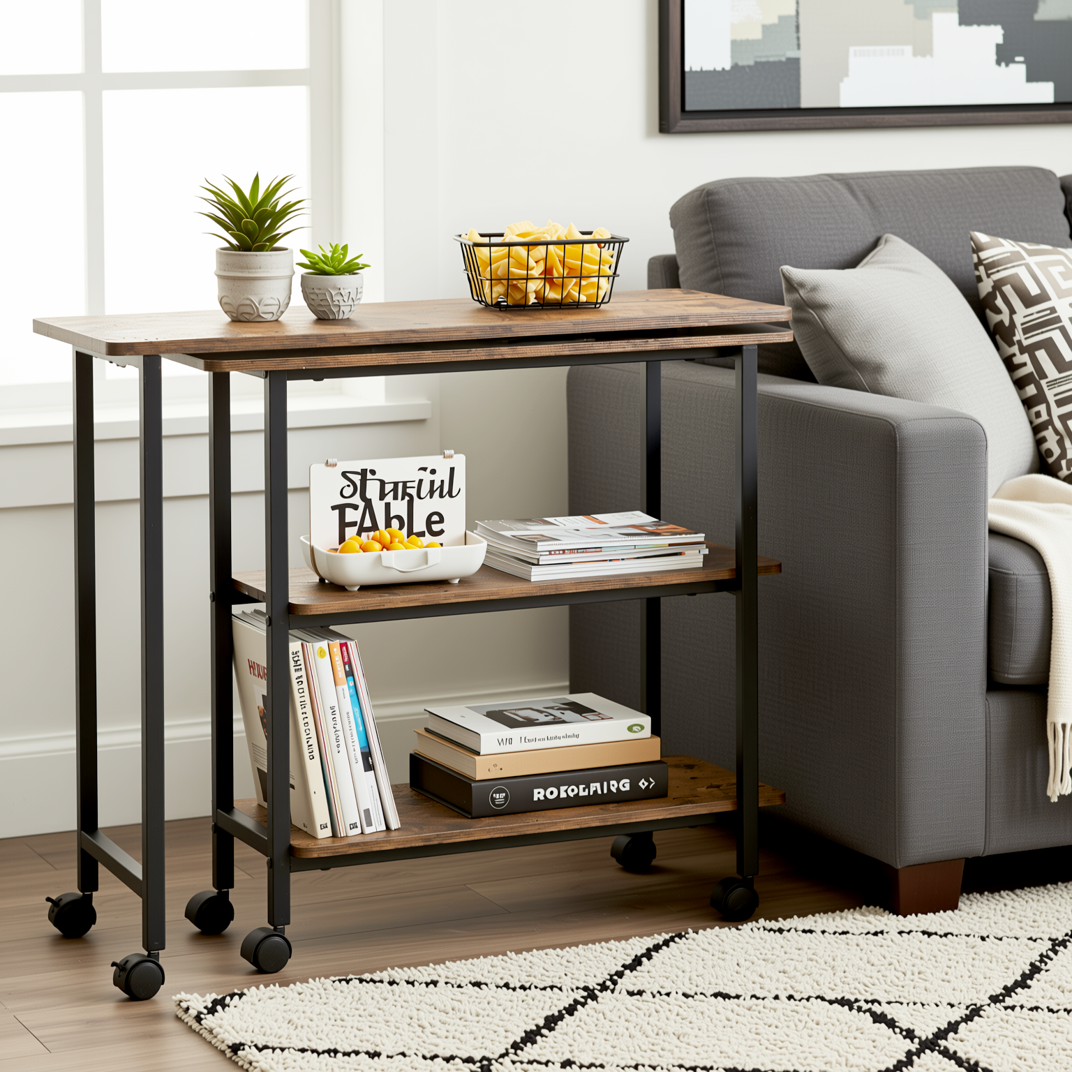 Joes Folding Rolling Kitchen Cart With Wheels Expandable Utility Cart Storage Shelves for Kitchen Office Craft Table