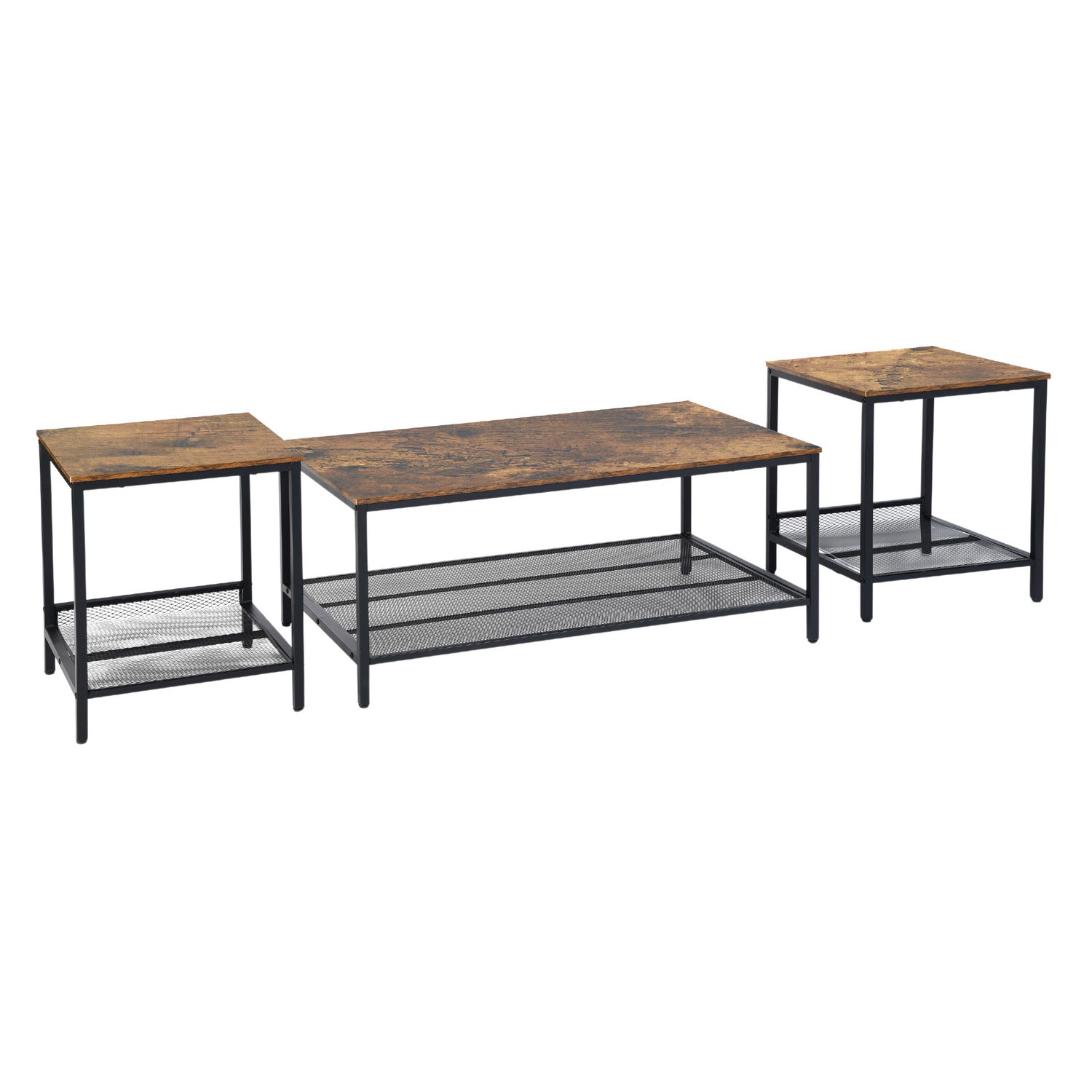 Homy Casa JOES 3-Piece Coffee Table Set, Wood & Metal, Modern Industrial Style