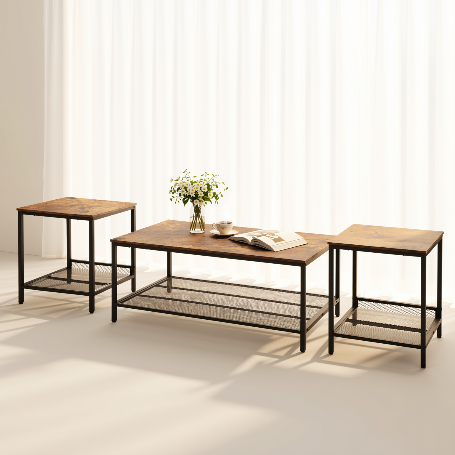 Joes Living Room Table Set of 3 - Coffee Table & 2 End Tables