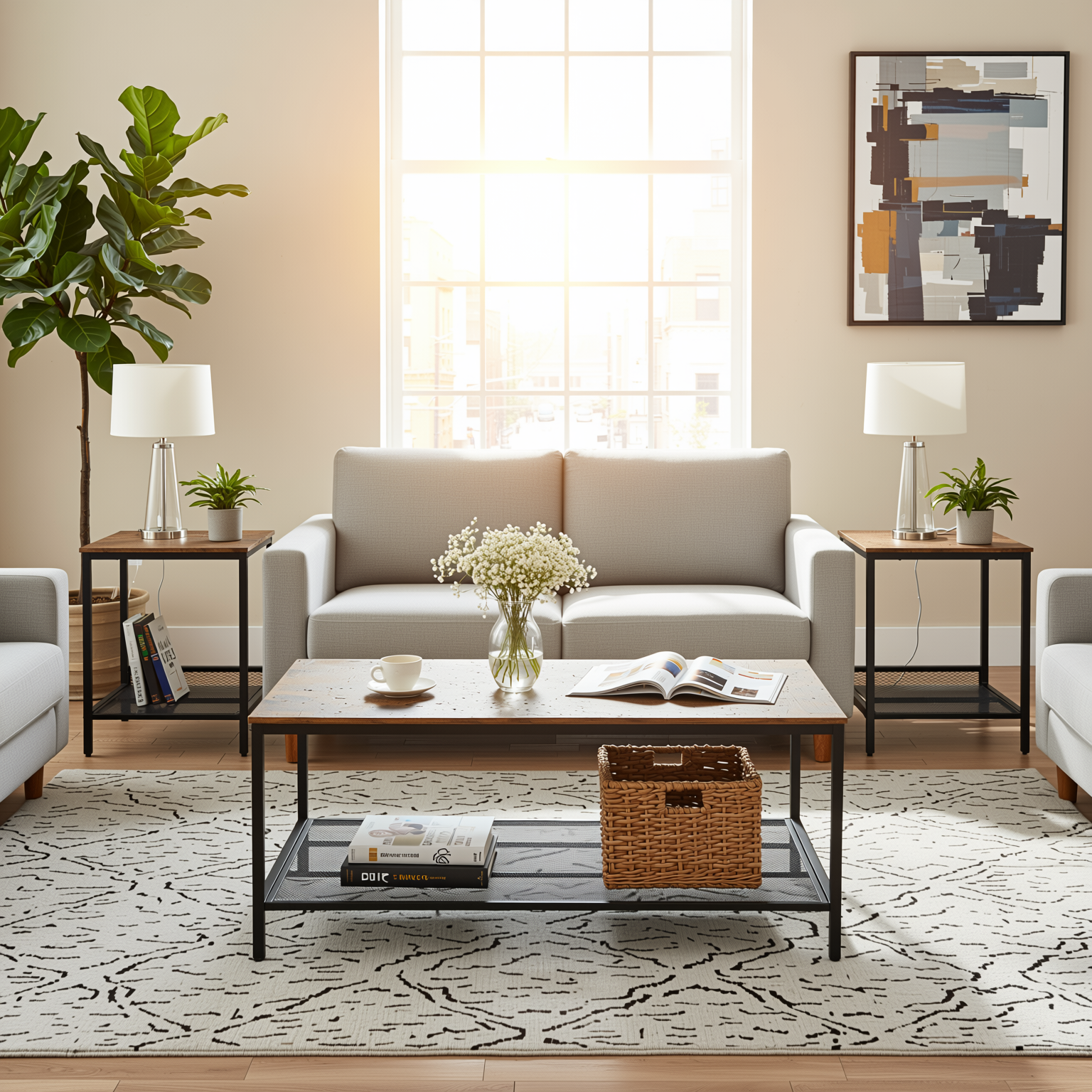 Joes Living Room Table Set of 3 - Coffee Table & 2 End Tables